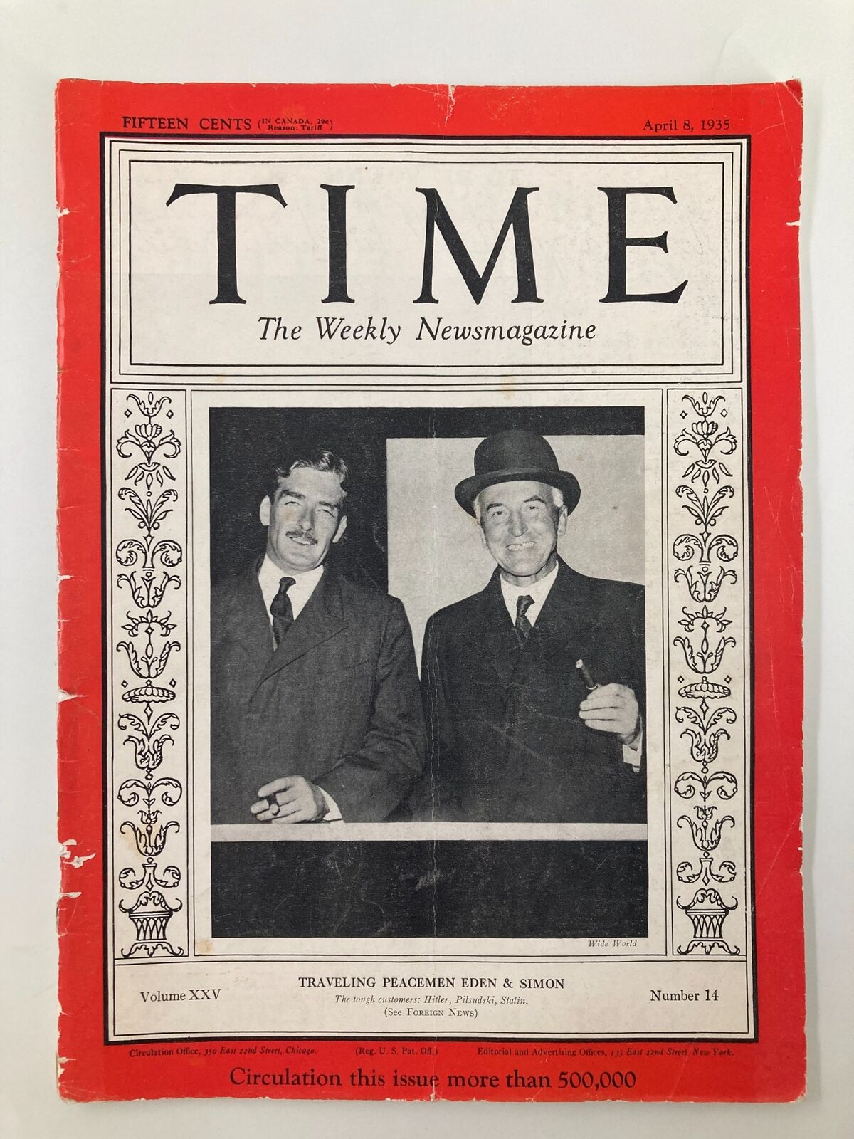 VTG Time Magazine April 8 1935 Vol 25 #14 Traveling Peacemen Eden & Simon