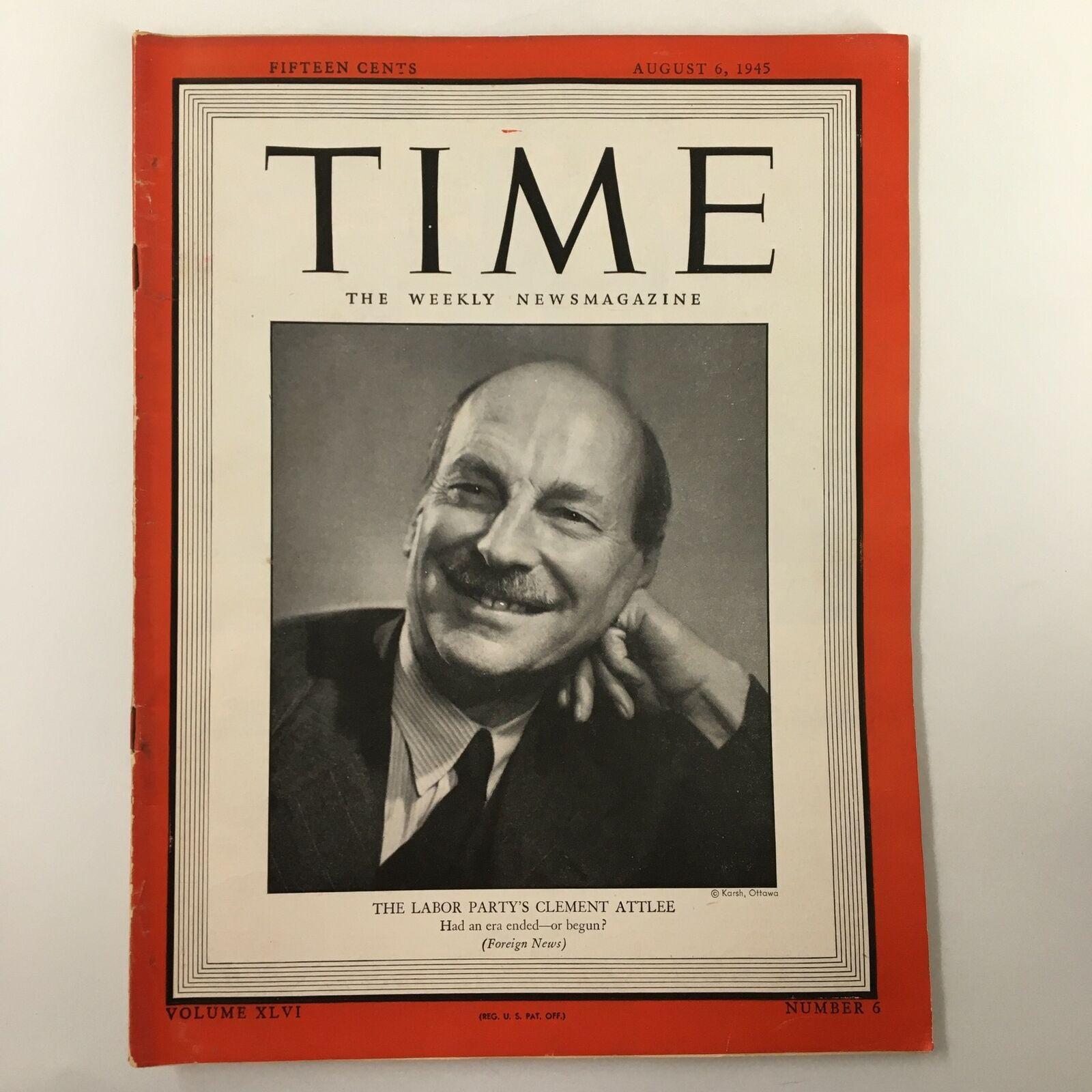 VTG Time Magazine August 6 1945 Labor Party's Clement Attlee No Label