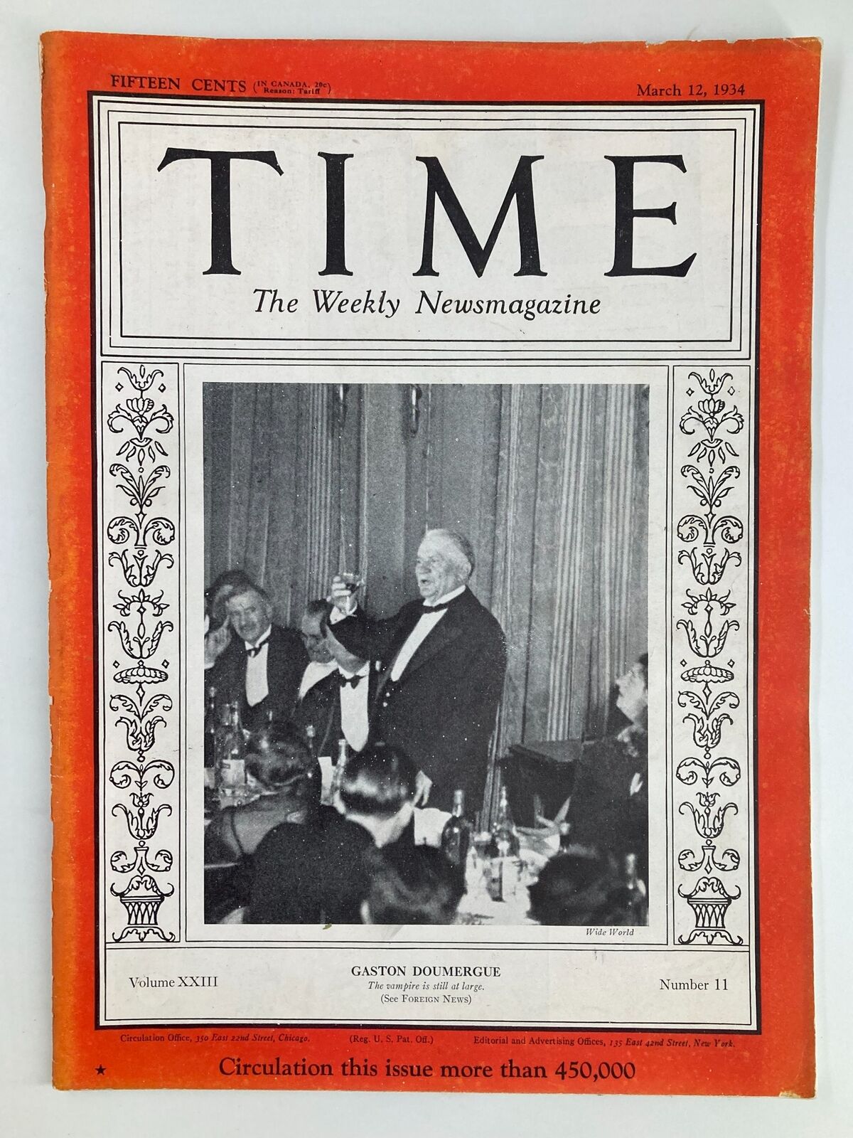 VTG Time Magazine March 12 1934 Vol 23 No. 11 France's Gaston Doumergue