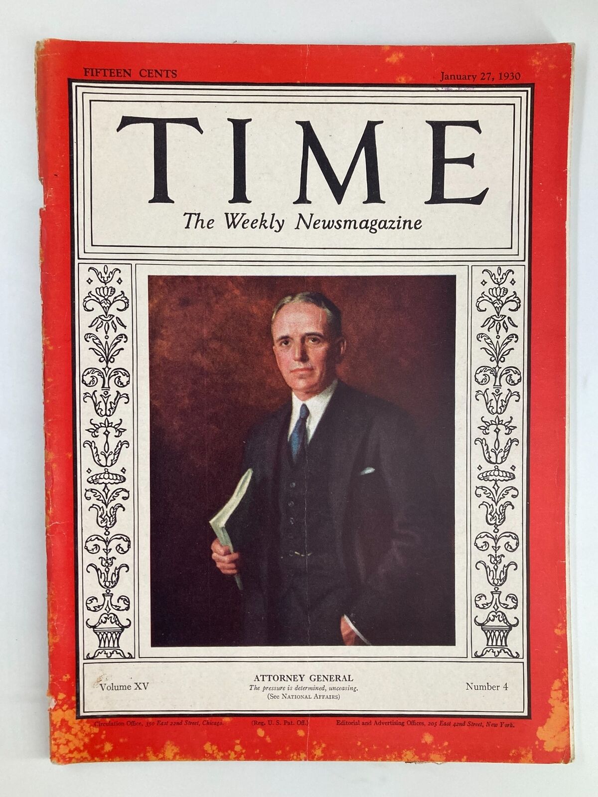 VTG Time Magazine January 27 1930 Vol 15 No. 4 Atty. General William D. Mitchell