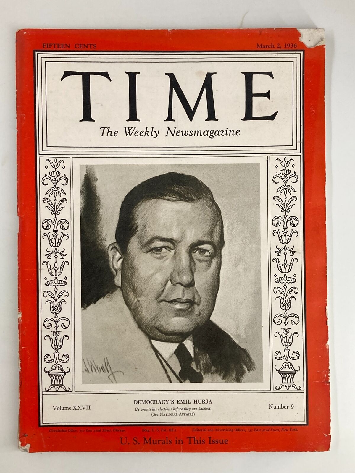 VTG Time Magazine March 2 1936 Vol 27 No. 9 Democracy's Emil Hurja