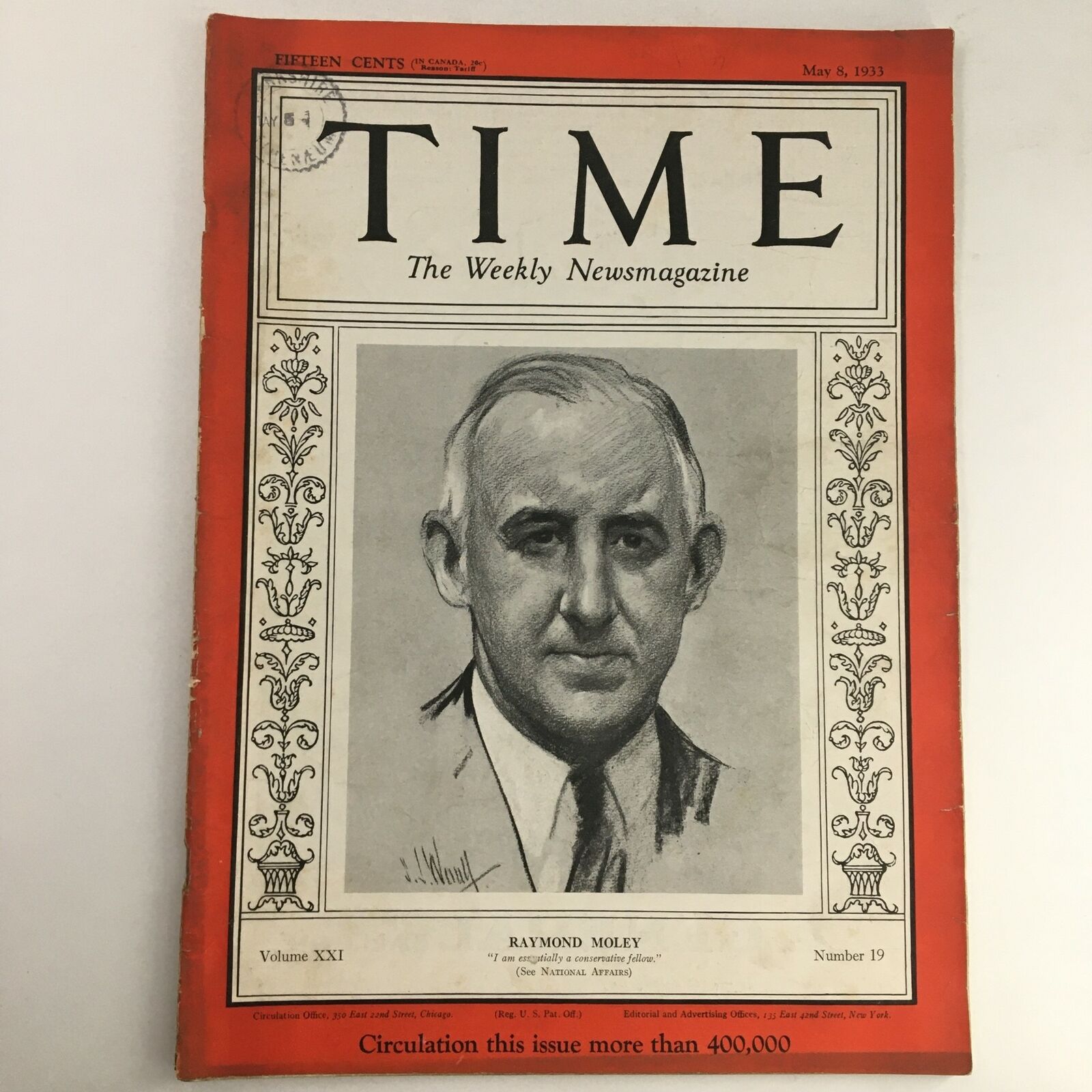 Time Magazine May 8 1933 Vol 21 #19 Political Figure Raymond Moley