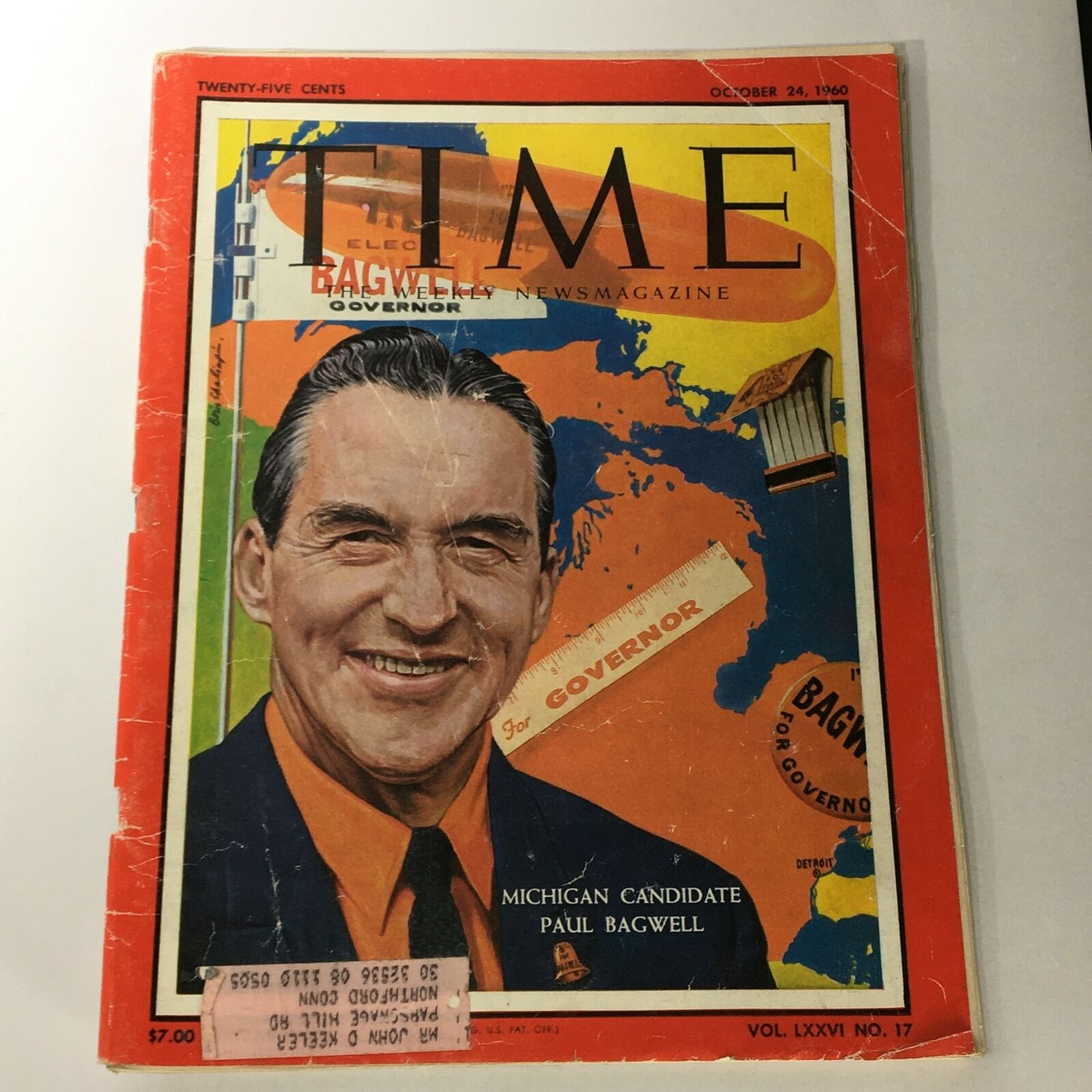 VTG Time Magazine October 24 1960 Vol LXXVI #17 Michigan Candidate Paul Bagwell