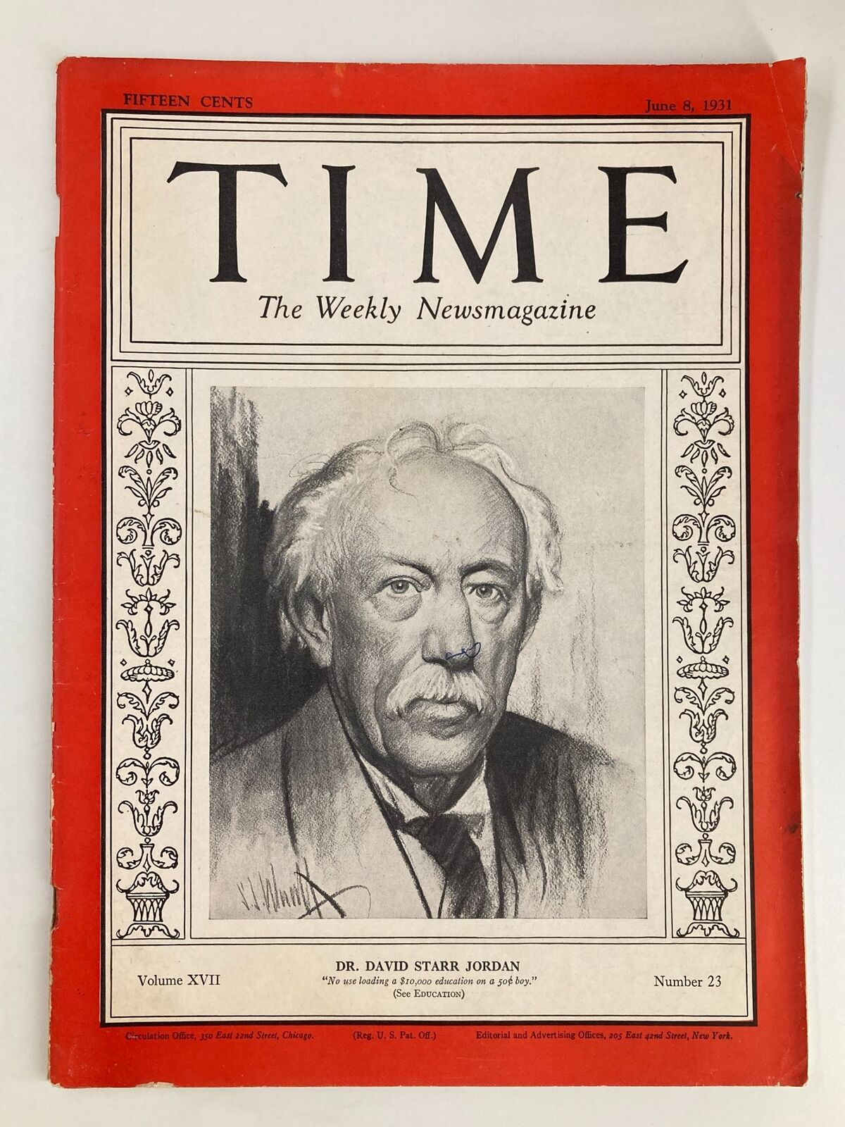 VTG Time Magazine June 8 1931 Vol 17 #23 Dr. David Starr Jordan