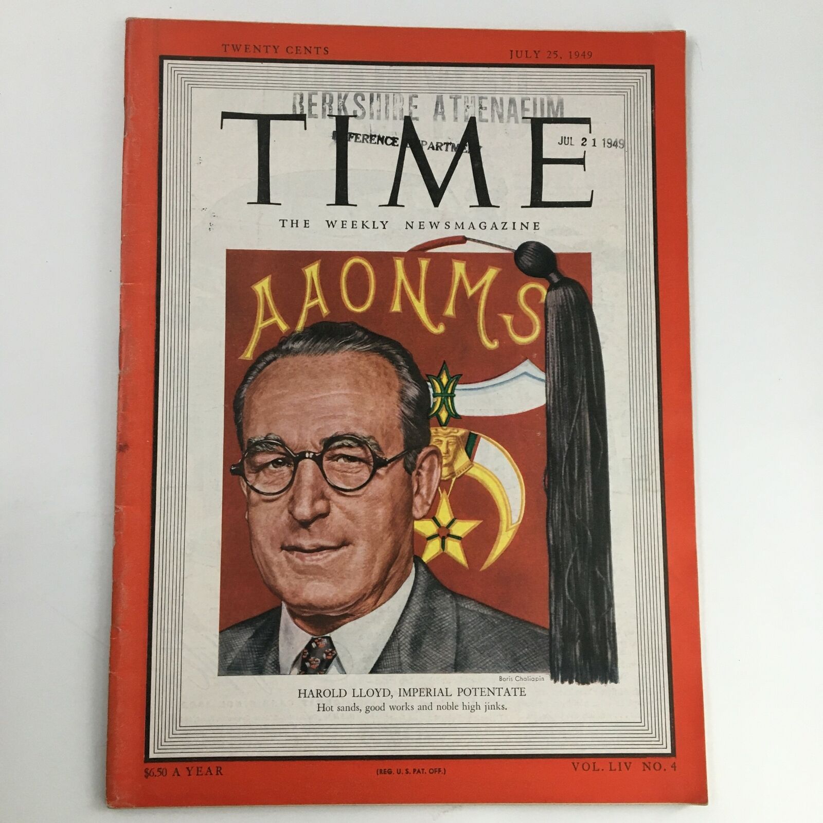 Time Magazine July 25 1949 Vol 54 #4 Harold Lloyd, Imperial Potentate