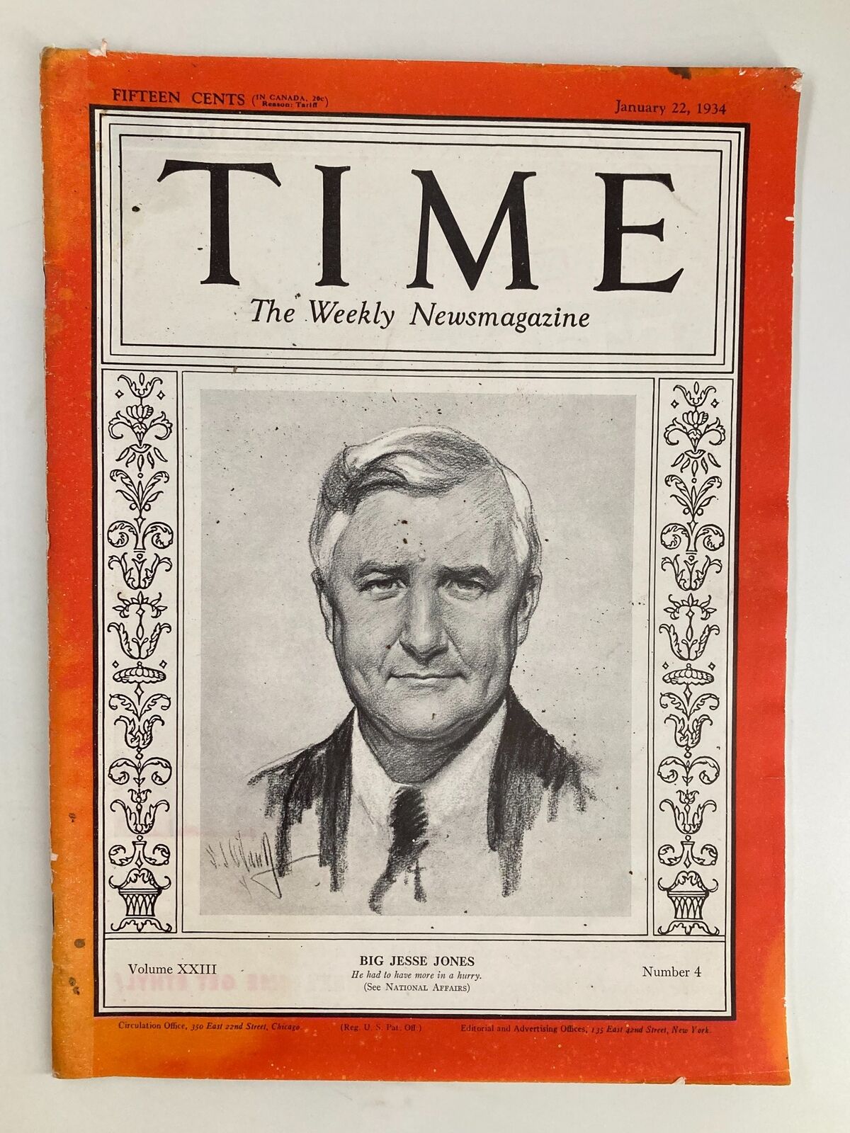 VTG Time Magazine January 22 1934 Vol 23 No. 4 Big Jesse Jones