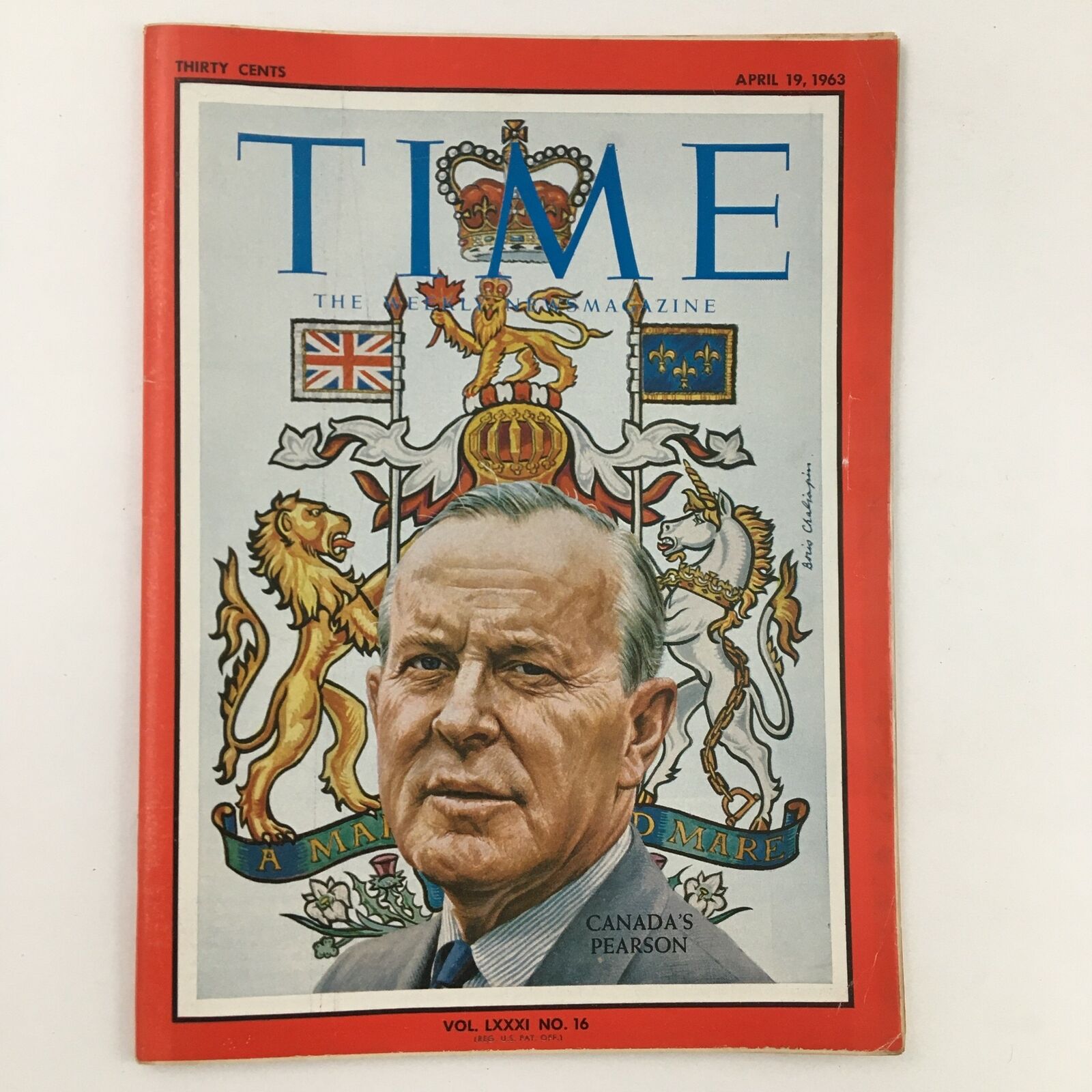 Time Magazine April 19 1963 Vol. 81 No. 16 Canada's Lester Pearson No Label