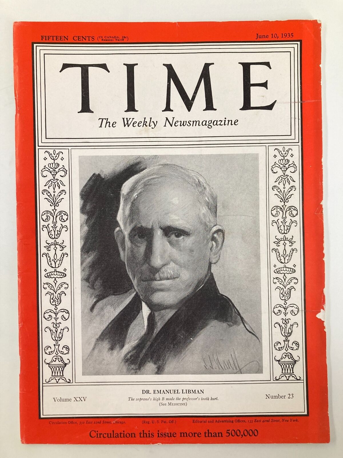 VTG Time Magazine June 10 1935 Vol 25 #23 Medicine's Dr. Emanuel Libman