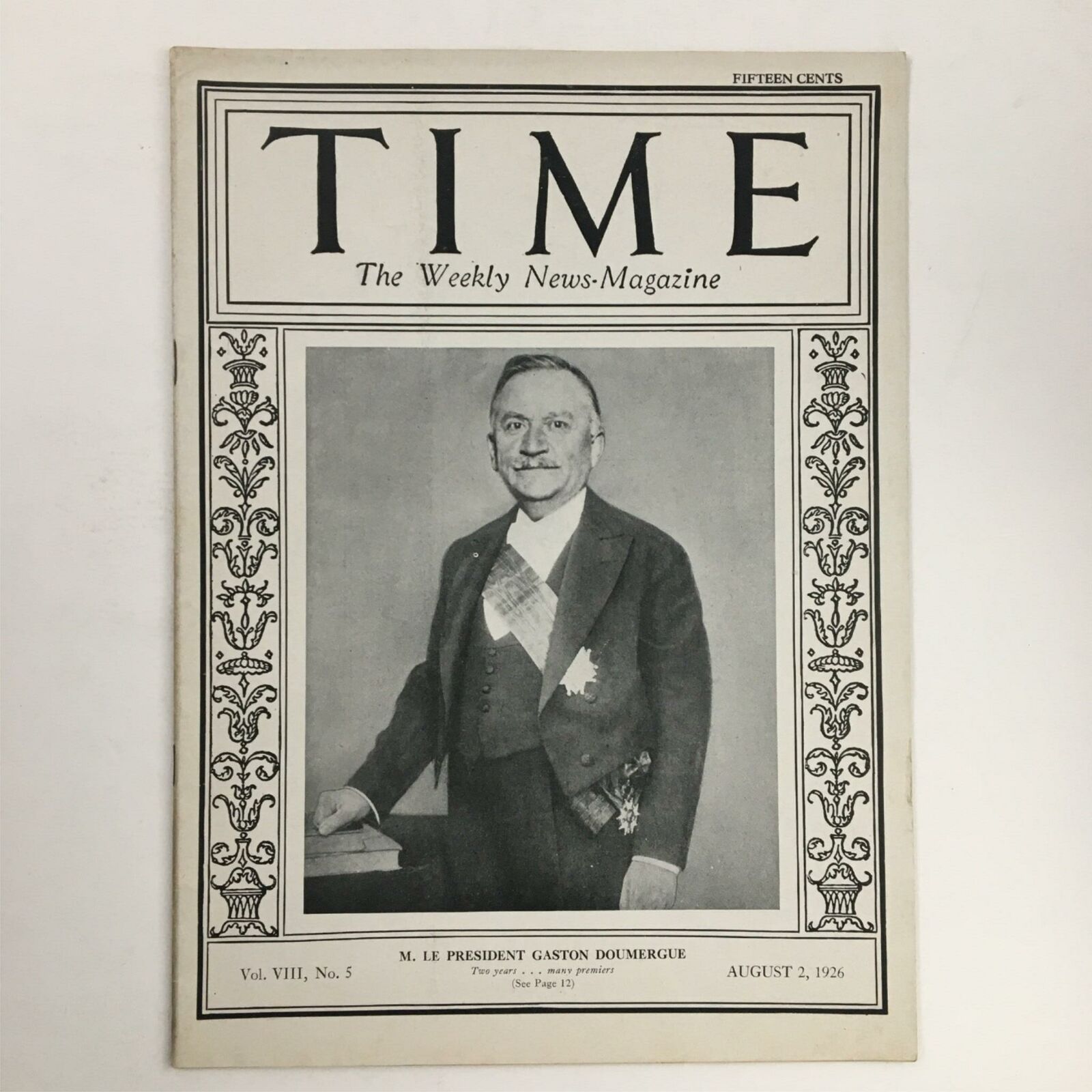 VTG Time Magazine August 2 1926 Vol VIII No. 5 m. LE President Gaston Doumergue