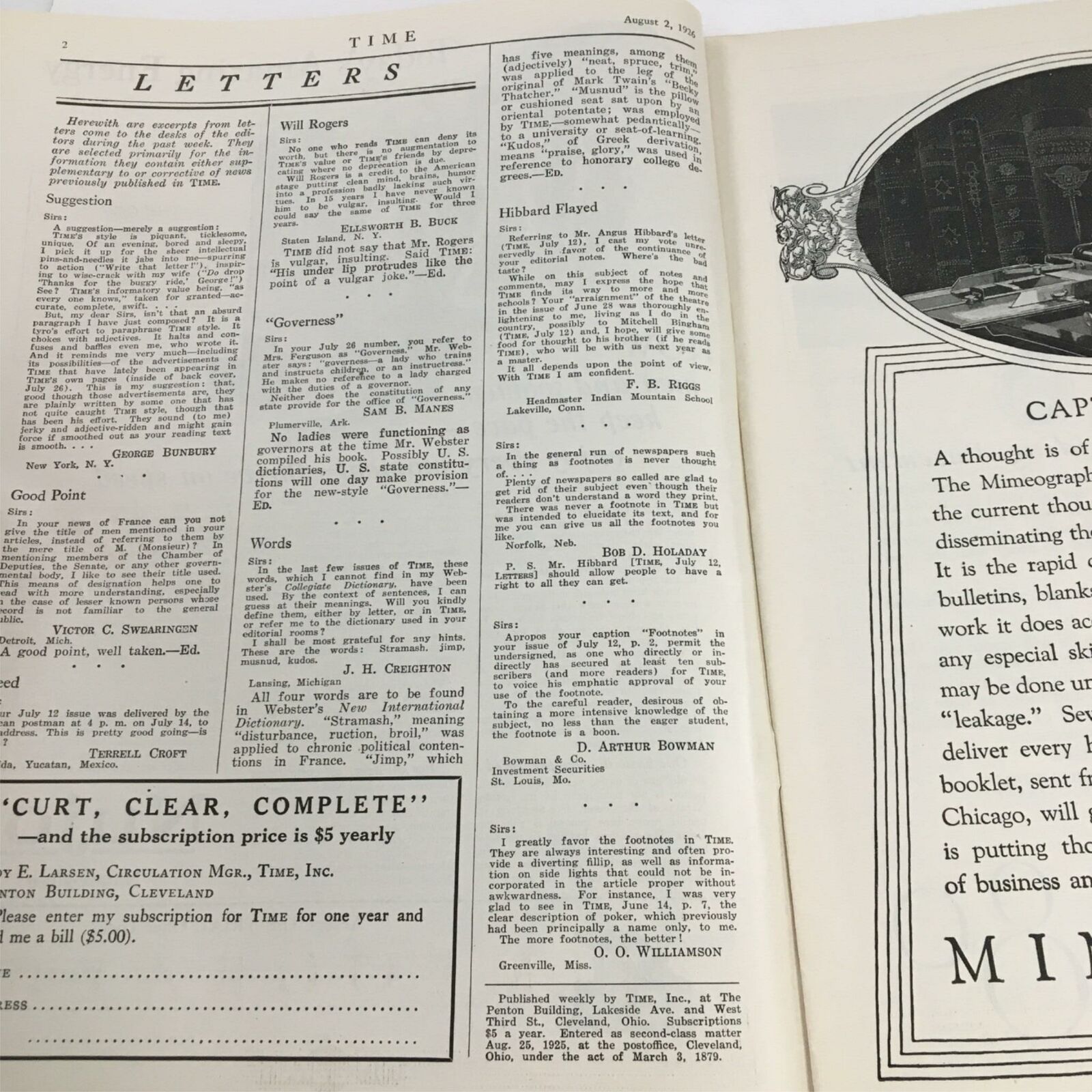 VTG Time Magazine August 2 1926 Vol VIII No. 5 m. LE President Gaston Doumergue