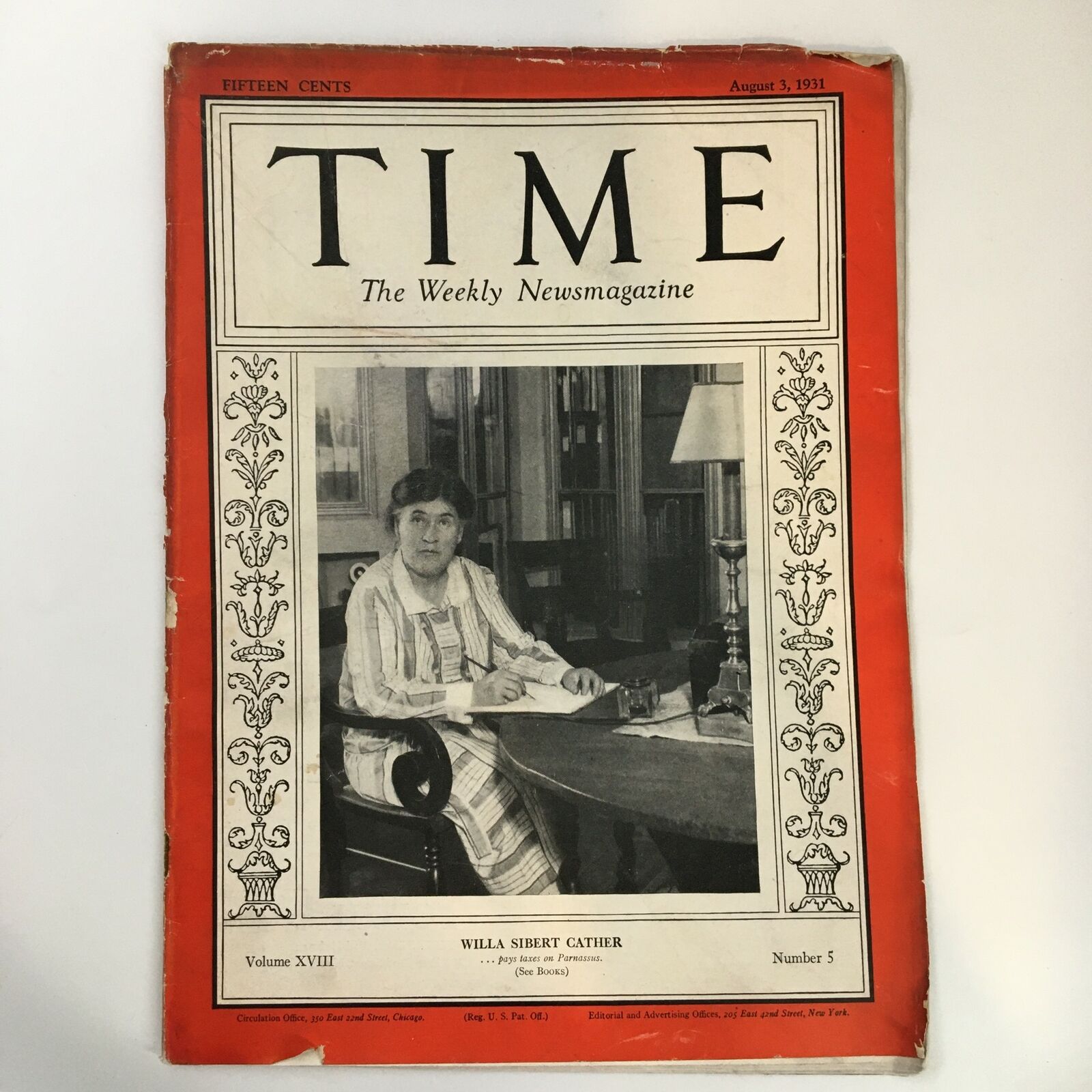 VTG Time Magazine August 3 1931 Vol. 18 No. 5 Willa Sibert Cather