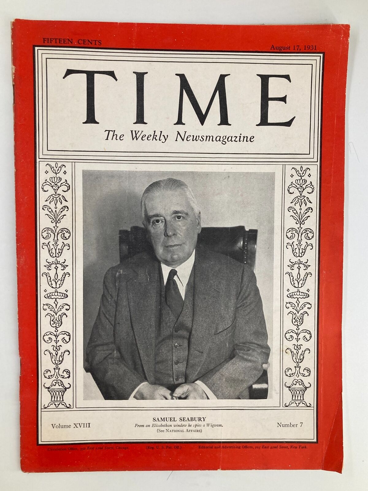 VTG Time Magazine August 17 1931 Vol 18 No. 7 Samuel Seabury Spies a Wigwam