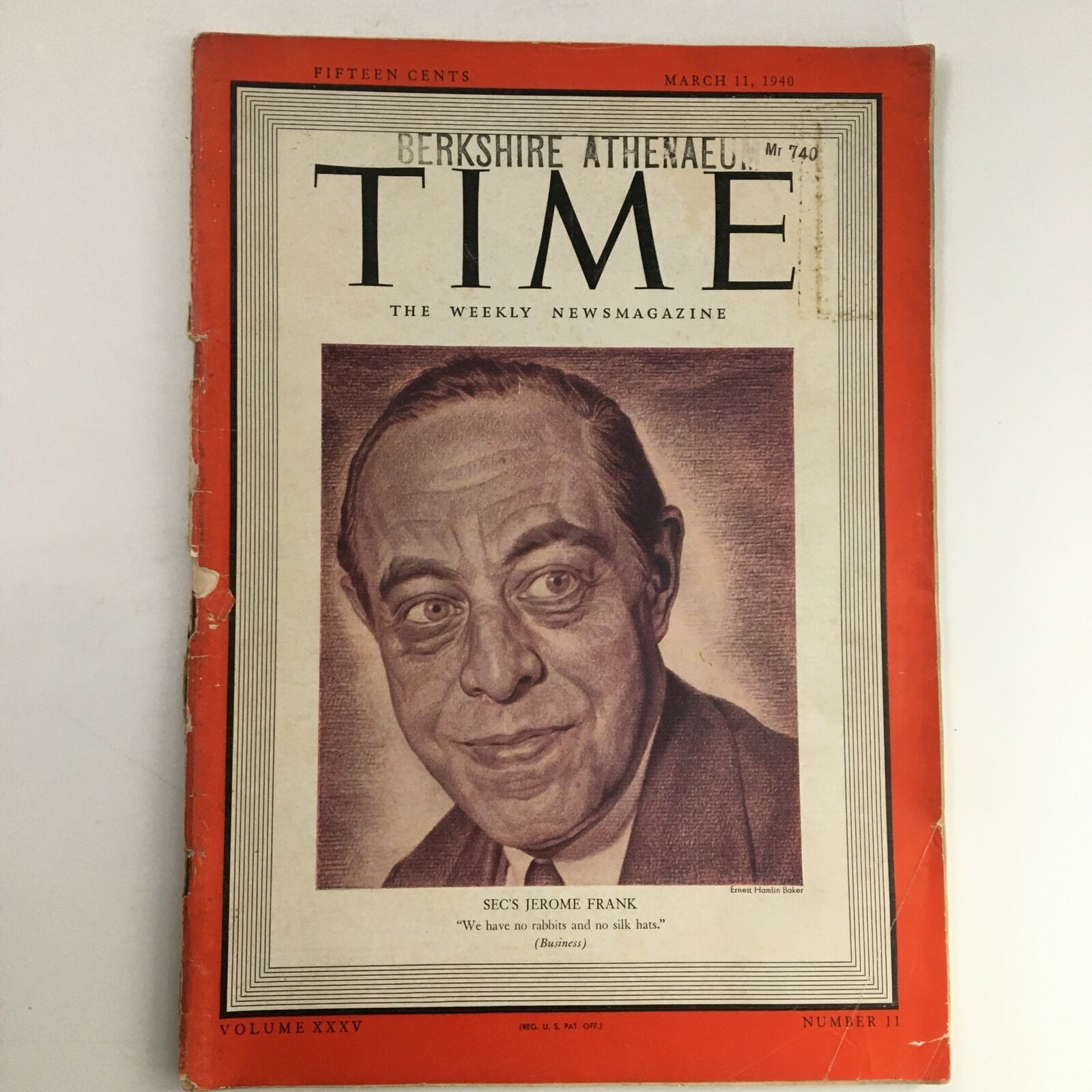 Time Magazine March 11 1940 Vol 35 American Philosopher Jerome Frank No Label