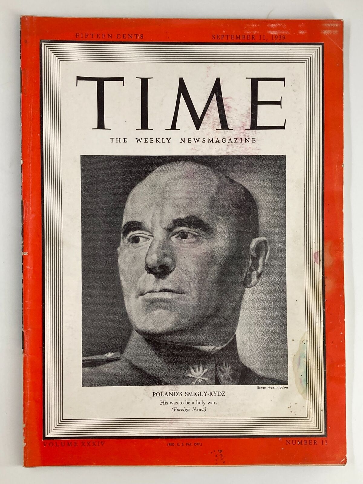 VTG Time Magazine September 11 1939 Vol 34 No. 11 Poland's Smigly-Rydz