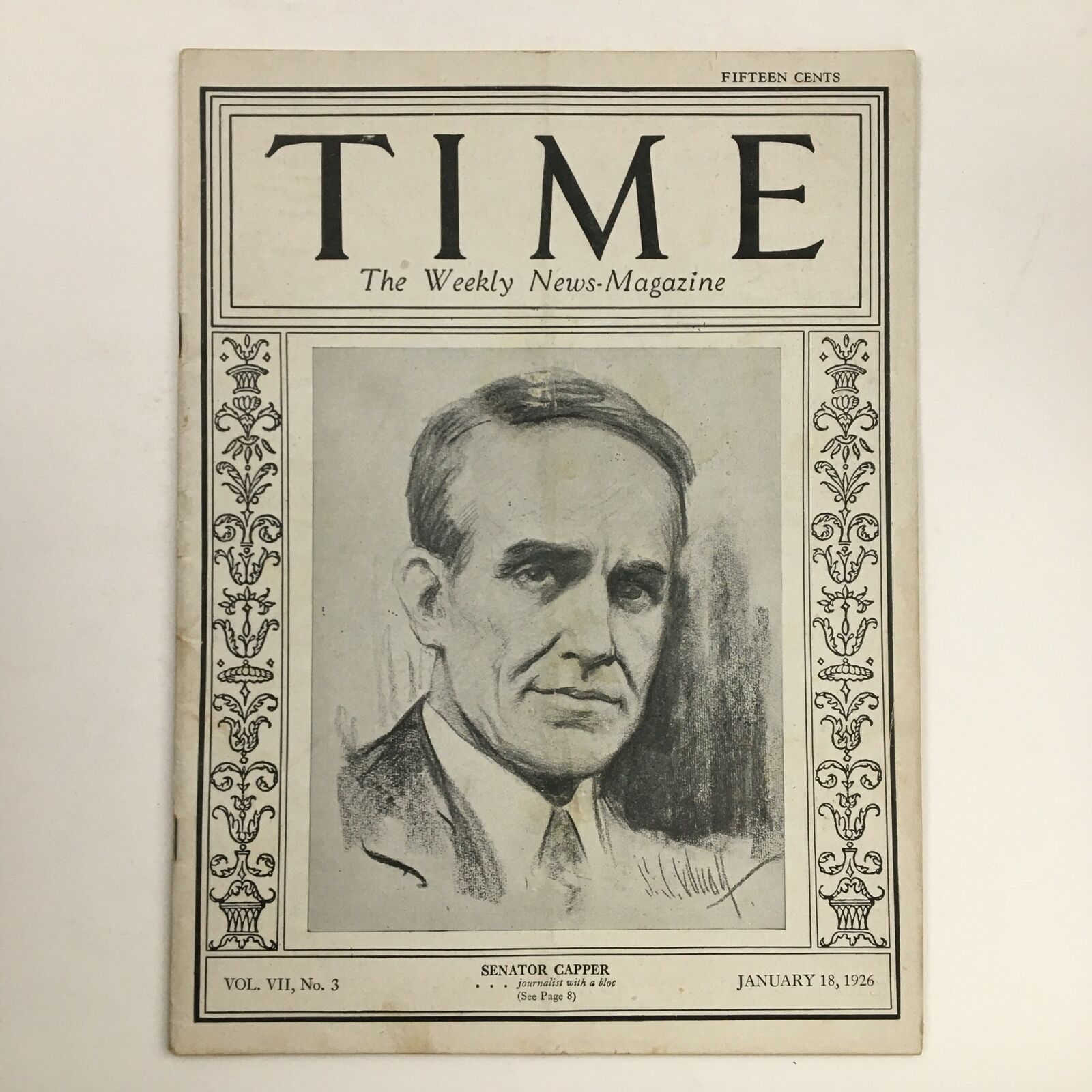 VTG Time Magazine January 18 1926 Vol VII No. 3 Senator Arthur Capper