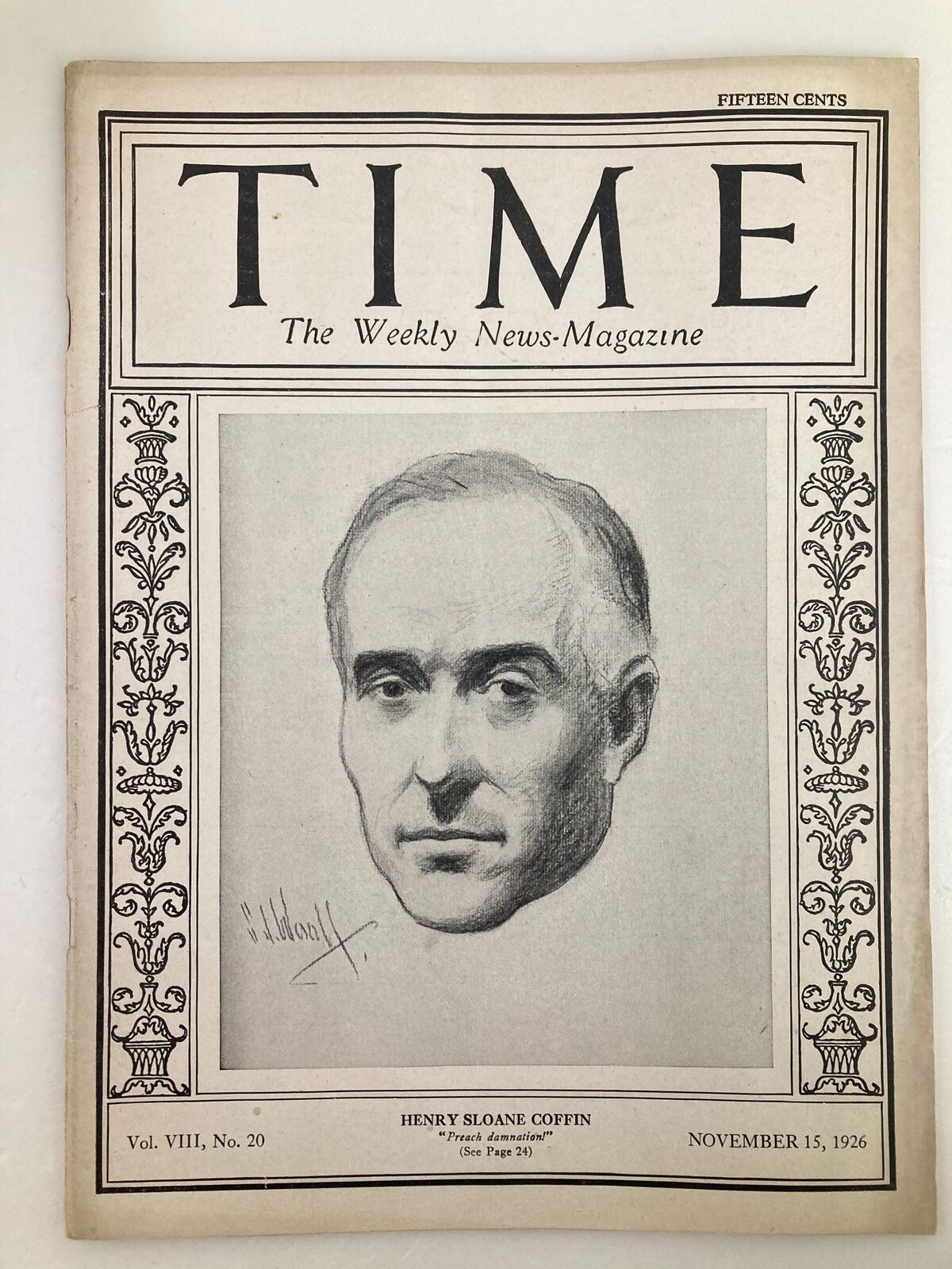 VTG Time Magazine November 15 1926 Vol. 8 #20 Henry Sloane Coffin