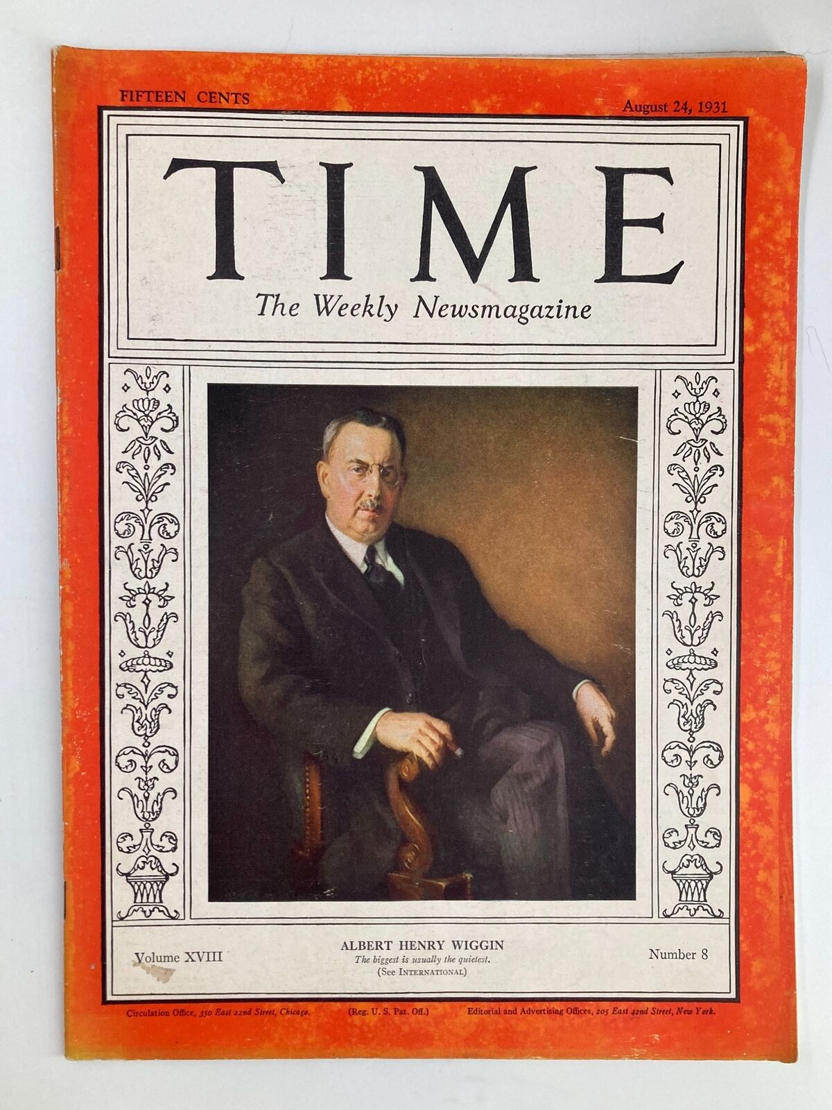 VTG Time Magazine August 24 1931 Vol 18 No. 8 Albert Henry Wiggin