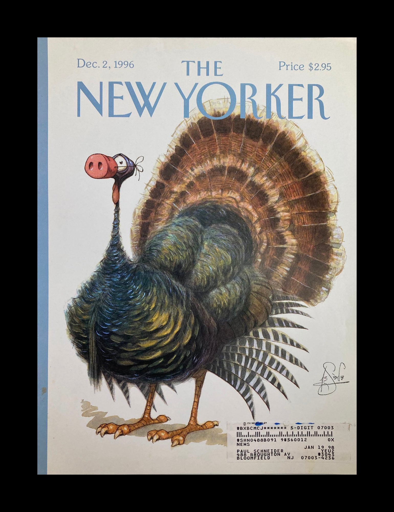 COVER ONLY The New Yorker December 2 1996 Dressed Turkey by Peter de Seve