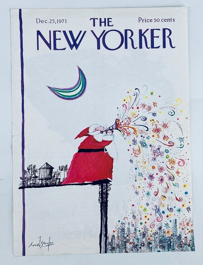 COVER ONLY The New Yorker December 25 1971 Santa & Horn by Ronald Searle