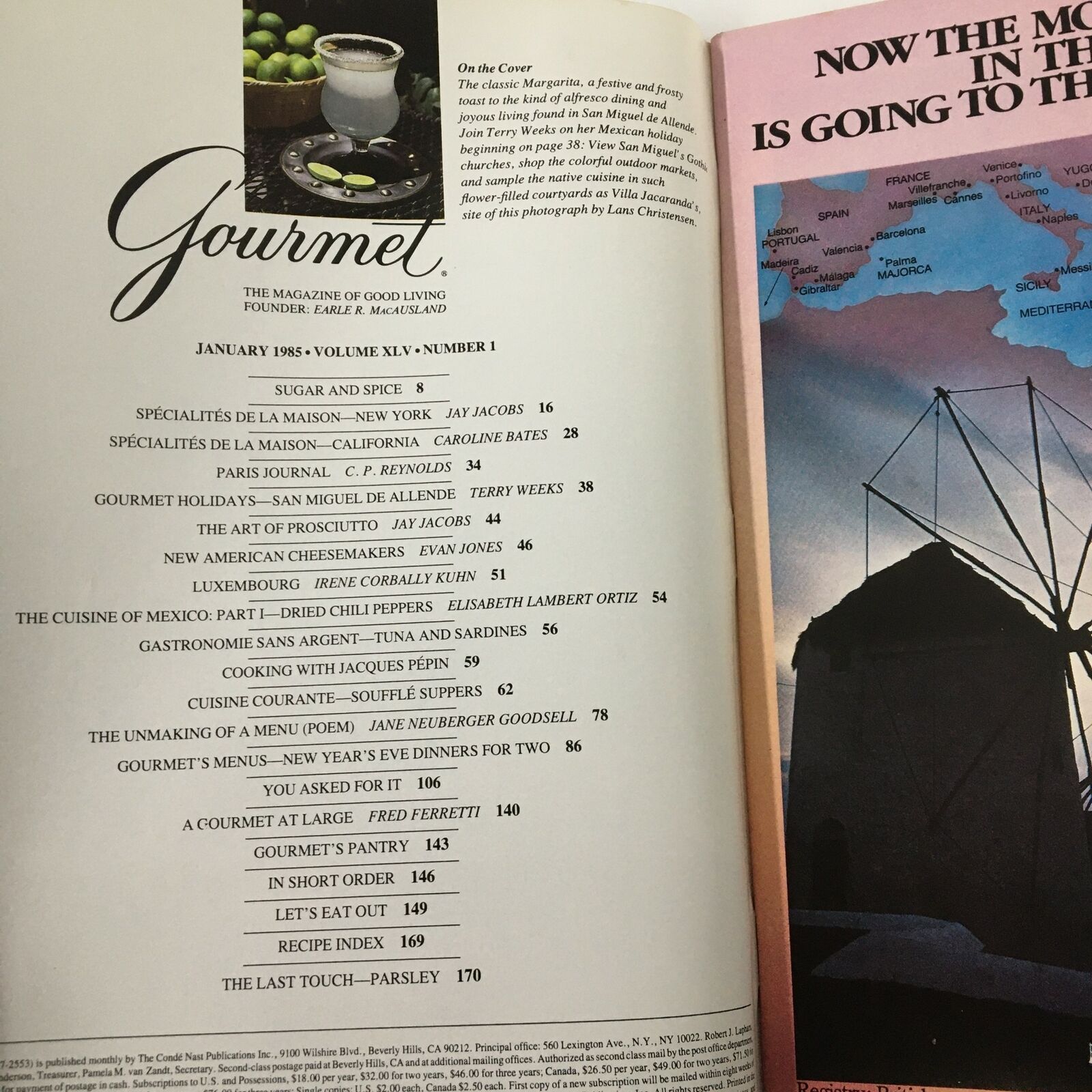 VTG Gourmet Magazine January 1985 The Classoc Margarita Toast No Label