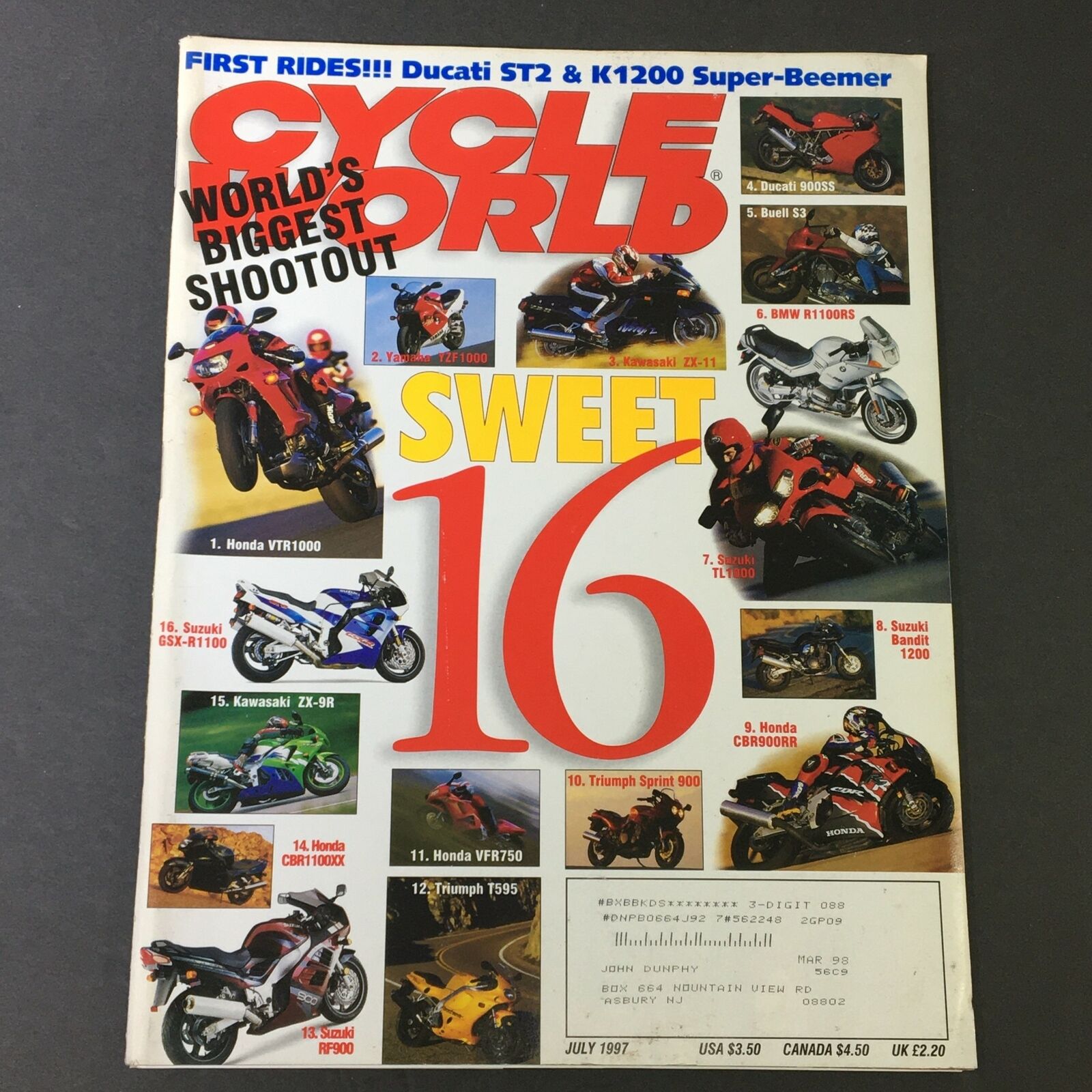 Cycle World Magazine July 1997 - Ducati ST2 & K1200 Super-Beemer / Honda VTR1000