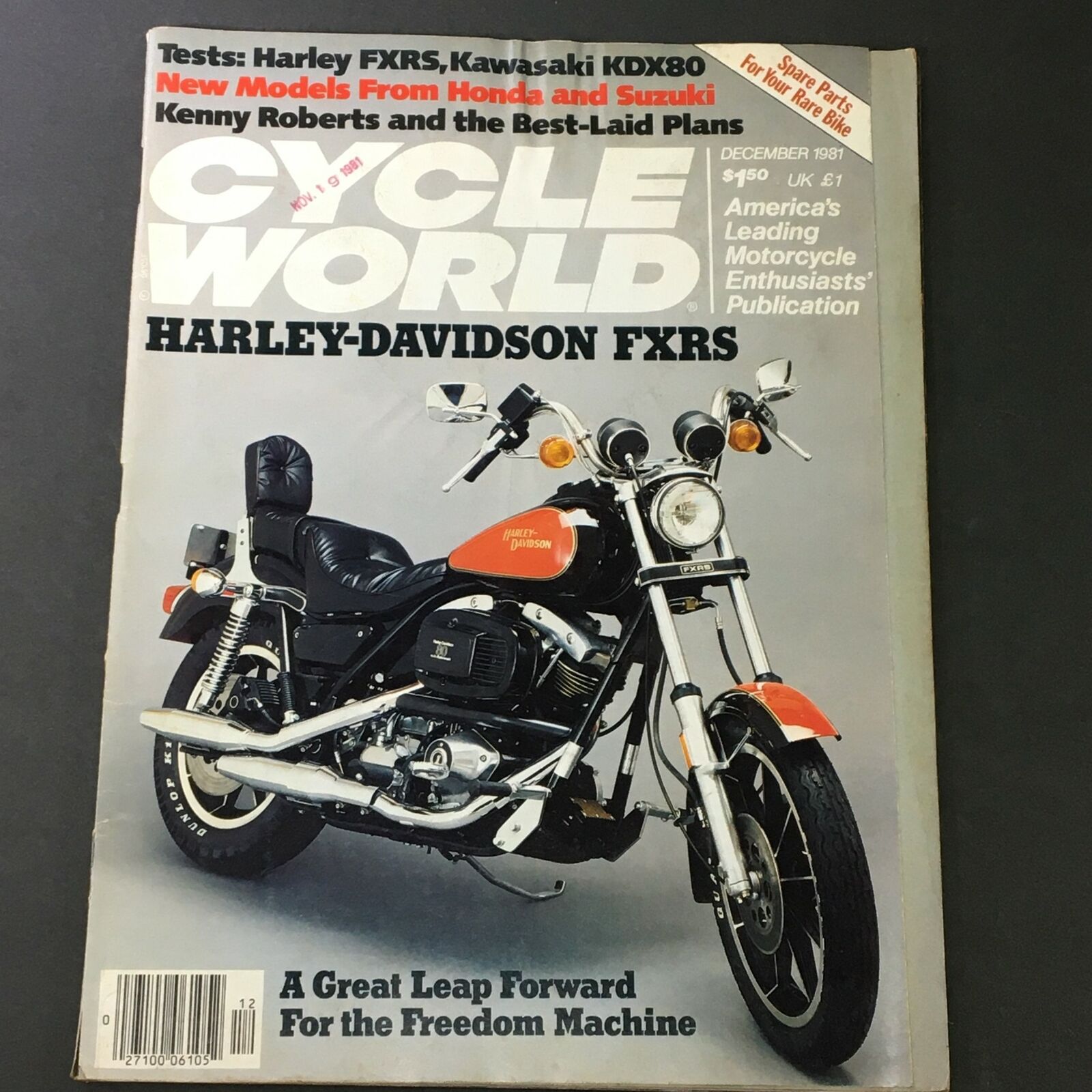 VTG Cycle World Magazine December 1981 - Harley FXRS / Kawasaki KDX80 / Honda