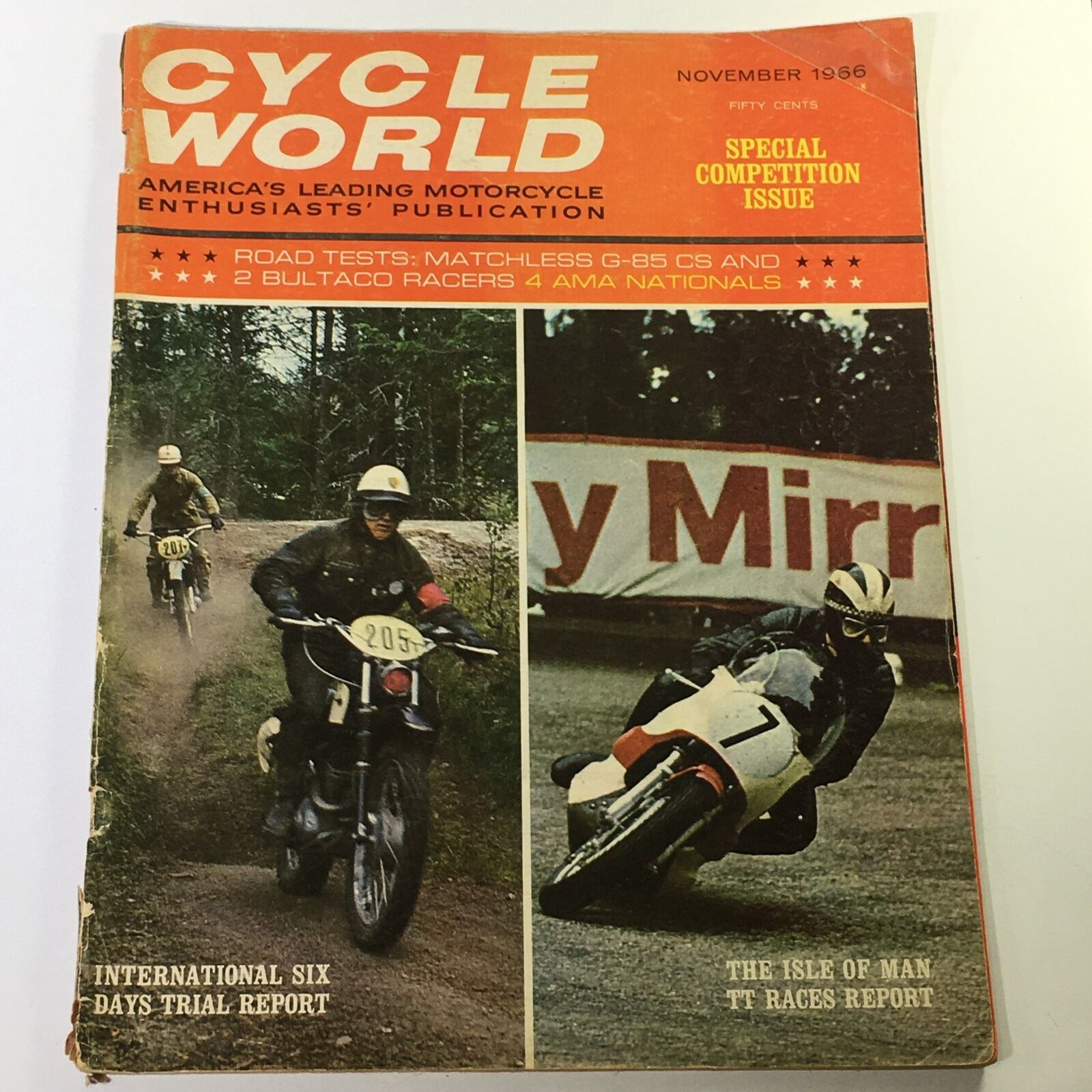 VTG Cycle World Magazine November 1966 - G-85 CS and 2 Bultaco Racers AMA Nat'l.