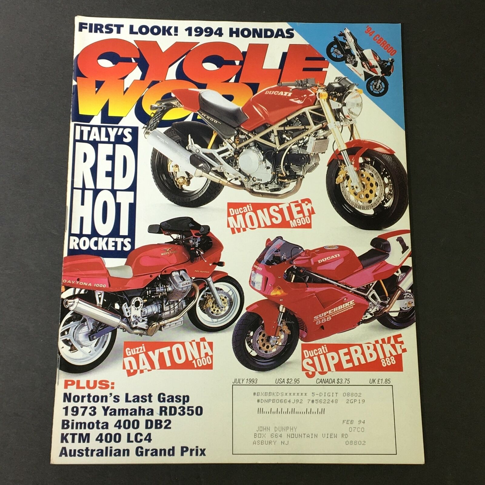 Cycle World Magazine July 1993 - Ducati Monster M900 / Guzzi Daytona 1000