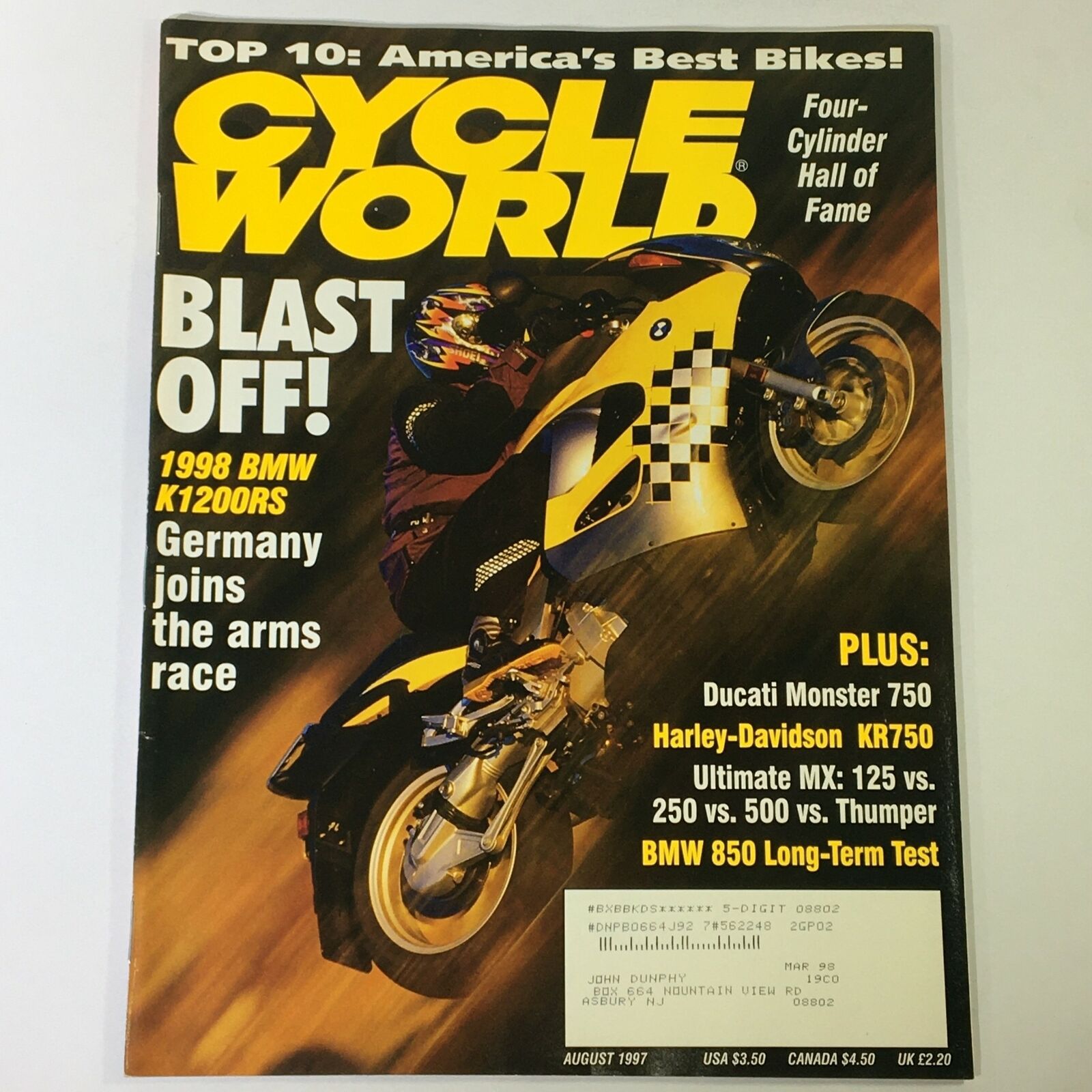 Cycle World Magazine August 1997 - BMW K1200RS / Ducati Monster 750 / KR750