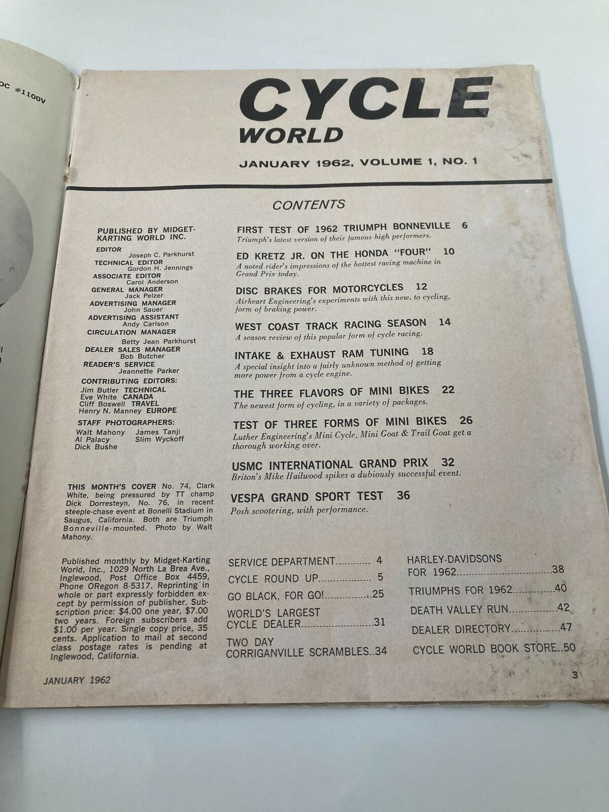 Cycle World Magazine 1st Issue January 1962 Triumph Bonneville Test No Label