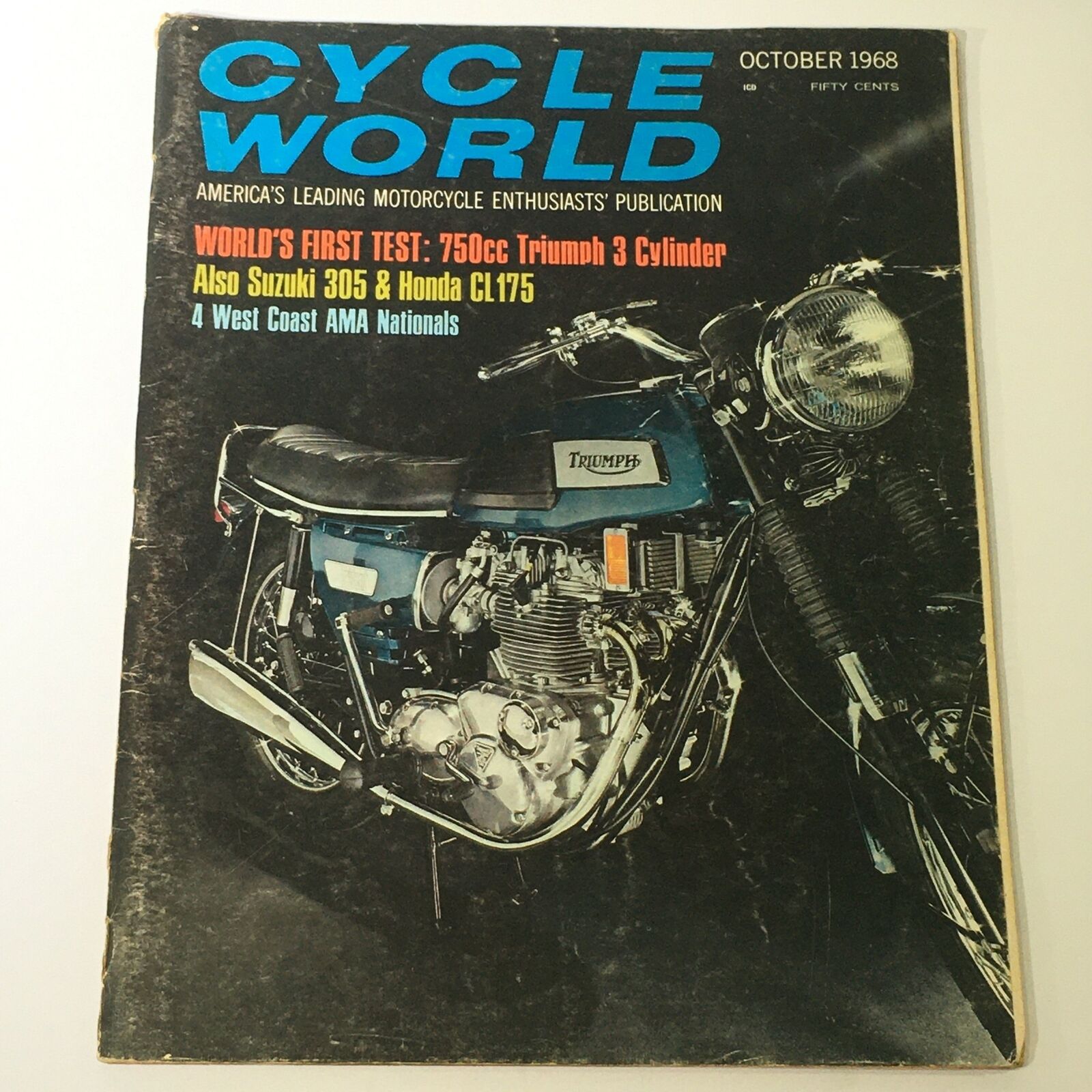 VTG Cycle World Magazine October 1968 - 750cc Triumph 3 Cylinder / Honda CL175