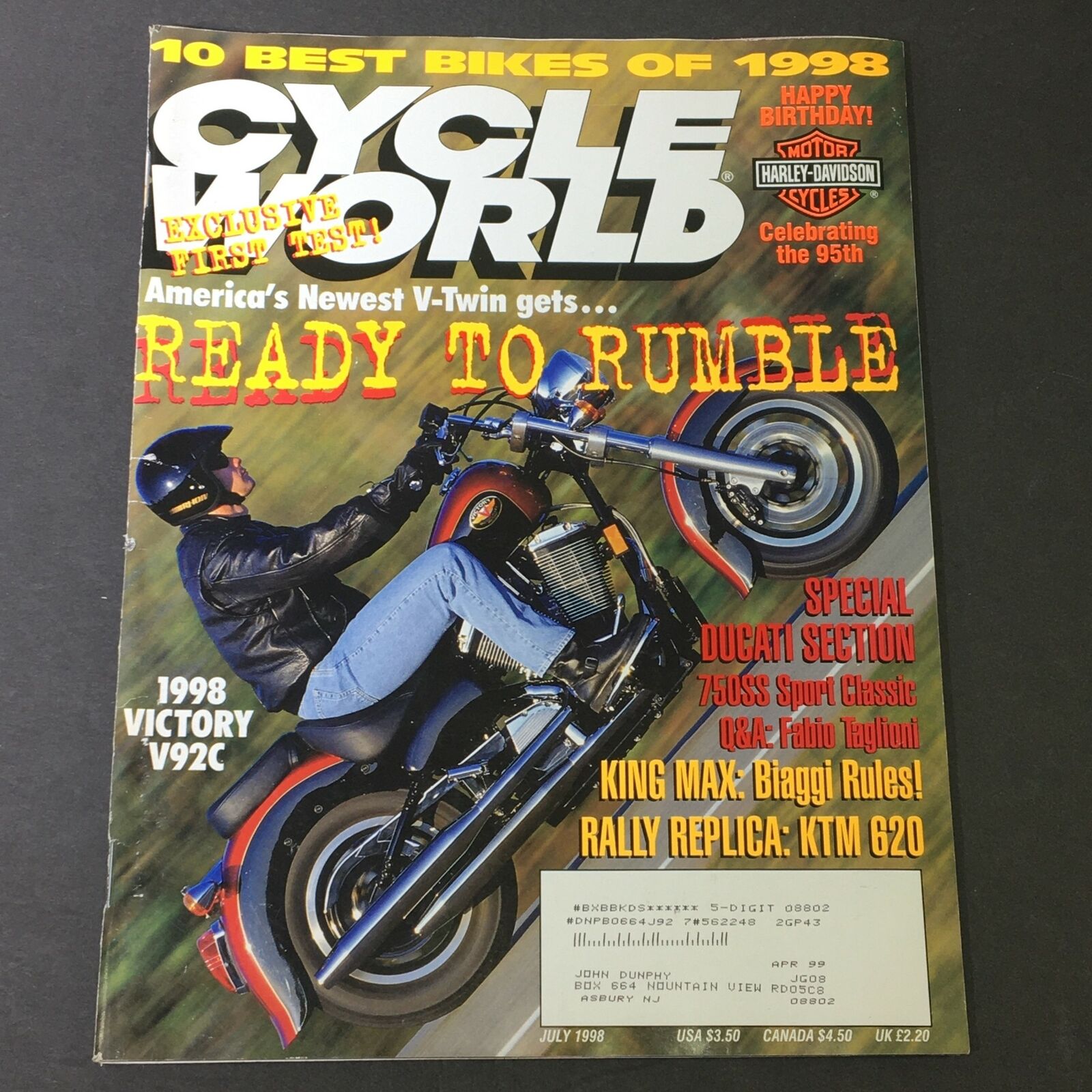 Cycle World Magazine July 1998 - Victory V92C / Ducati 750SS Sports Classic