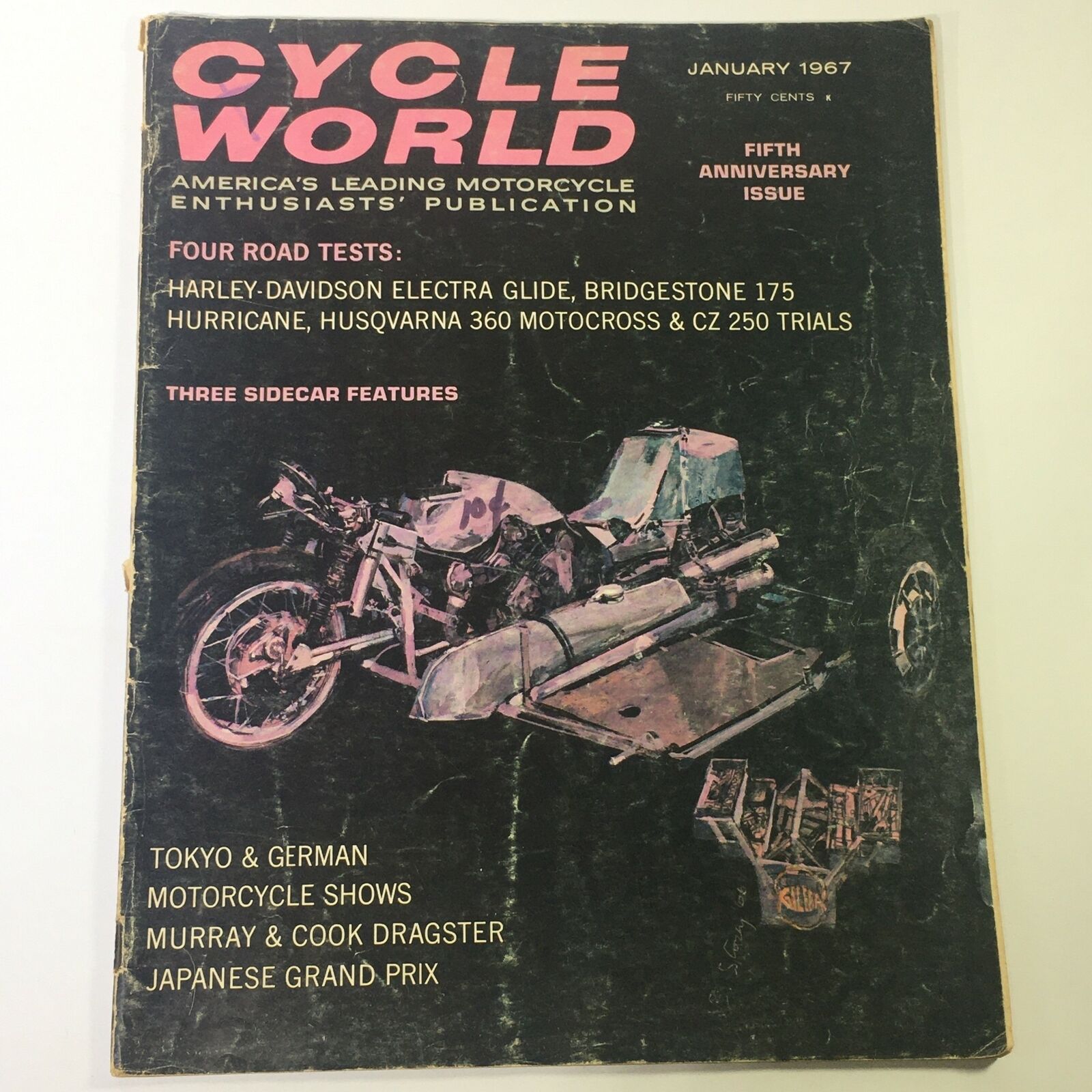 VTG Cycle World Magazine January 1967 - Harley Electra Glide / Bridgestone 175