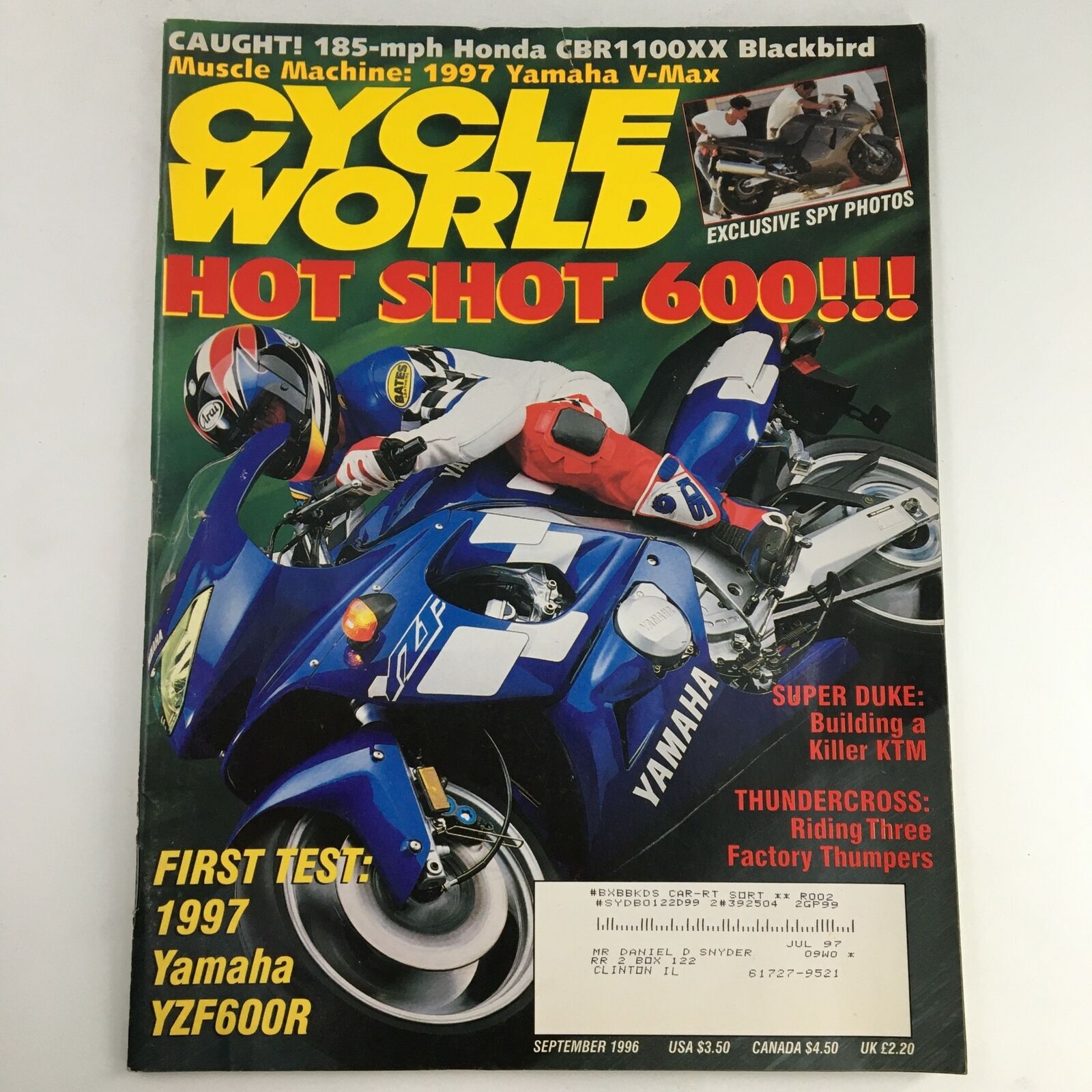 Cycle World Magazine September 1996 First Test of the Yamaha YZF600R, VG