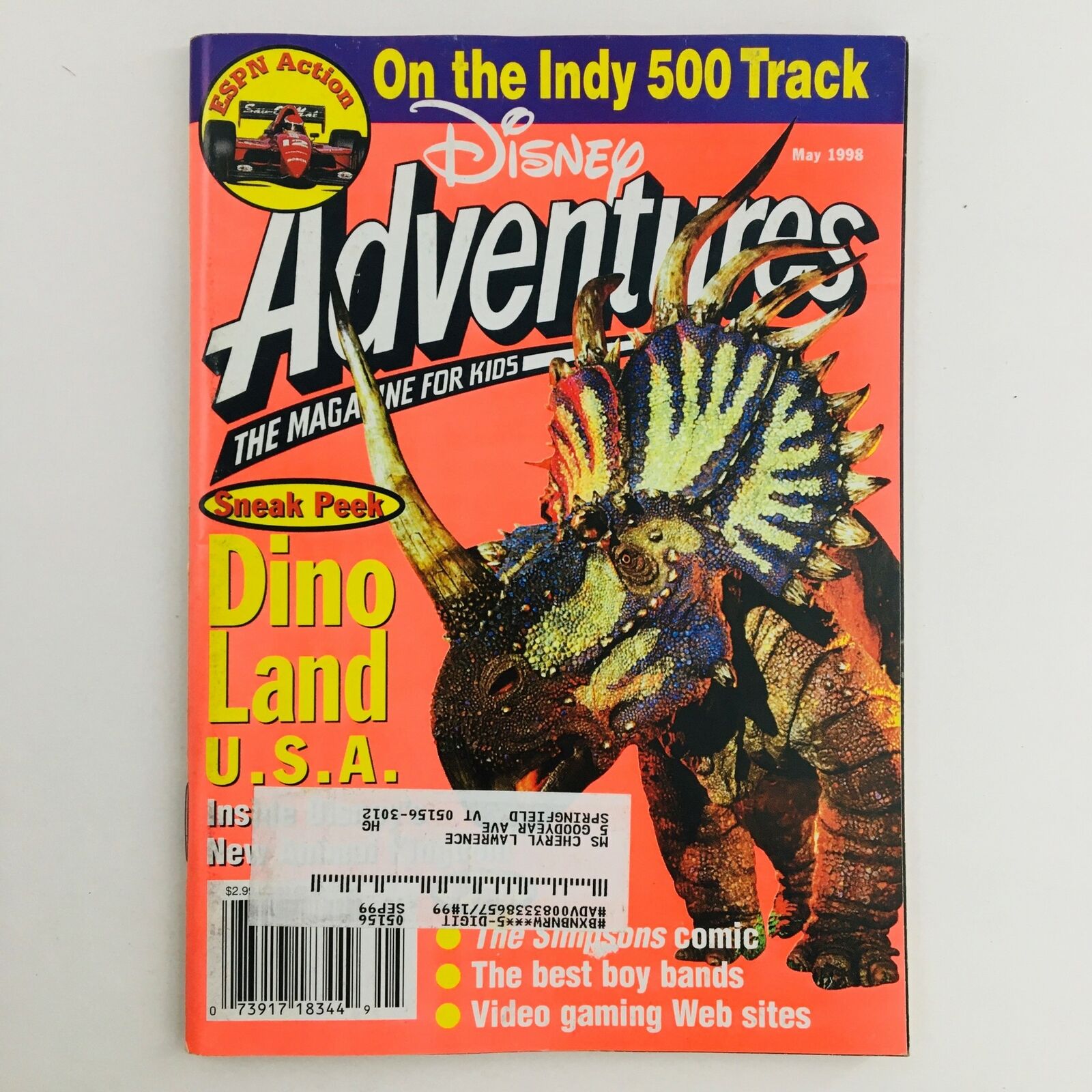 Disney Adventures Magazine May 1998 Dino Land U.S.A. & The Indy 500 Track, VG