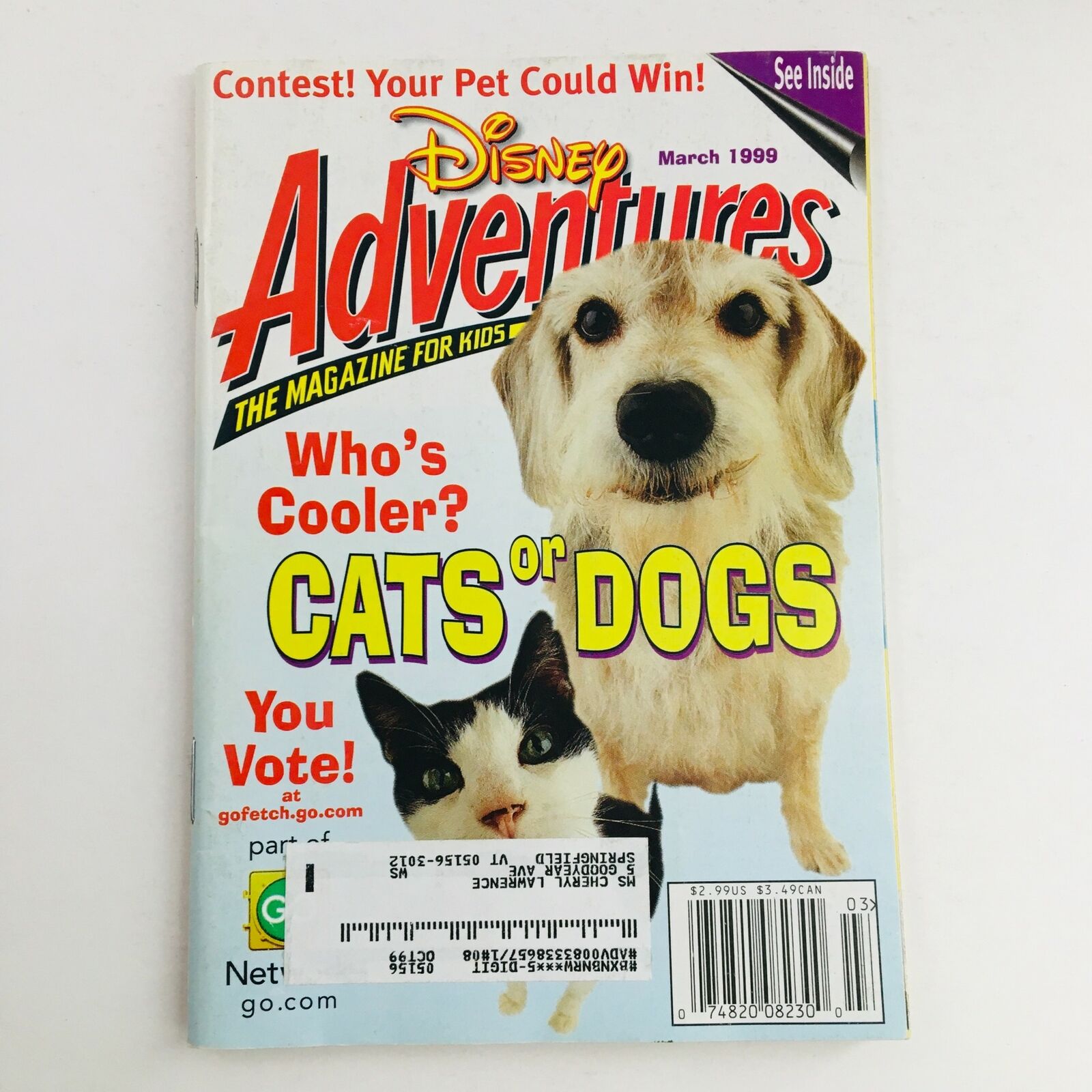 Disney Adventures Magazine March 1999 Who Is Cooler, Cats or Dogs Vote Now