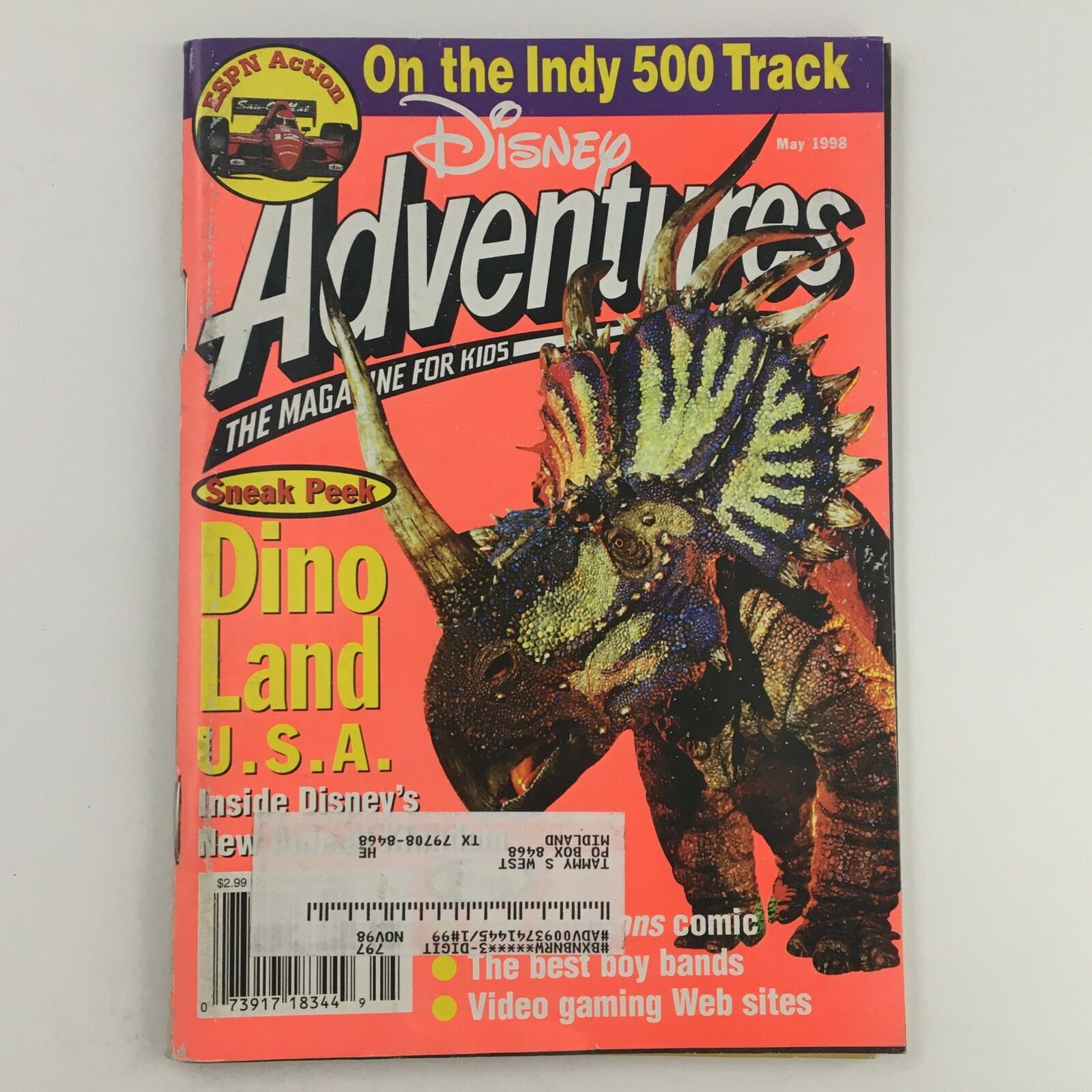 Disney Adventures Magazine May 1998 Dino Land USA & ESPN On The Indy 500 Track