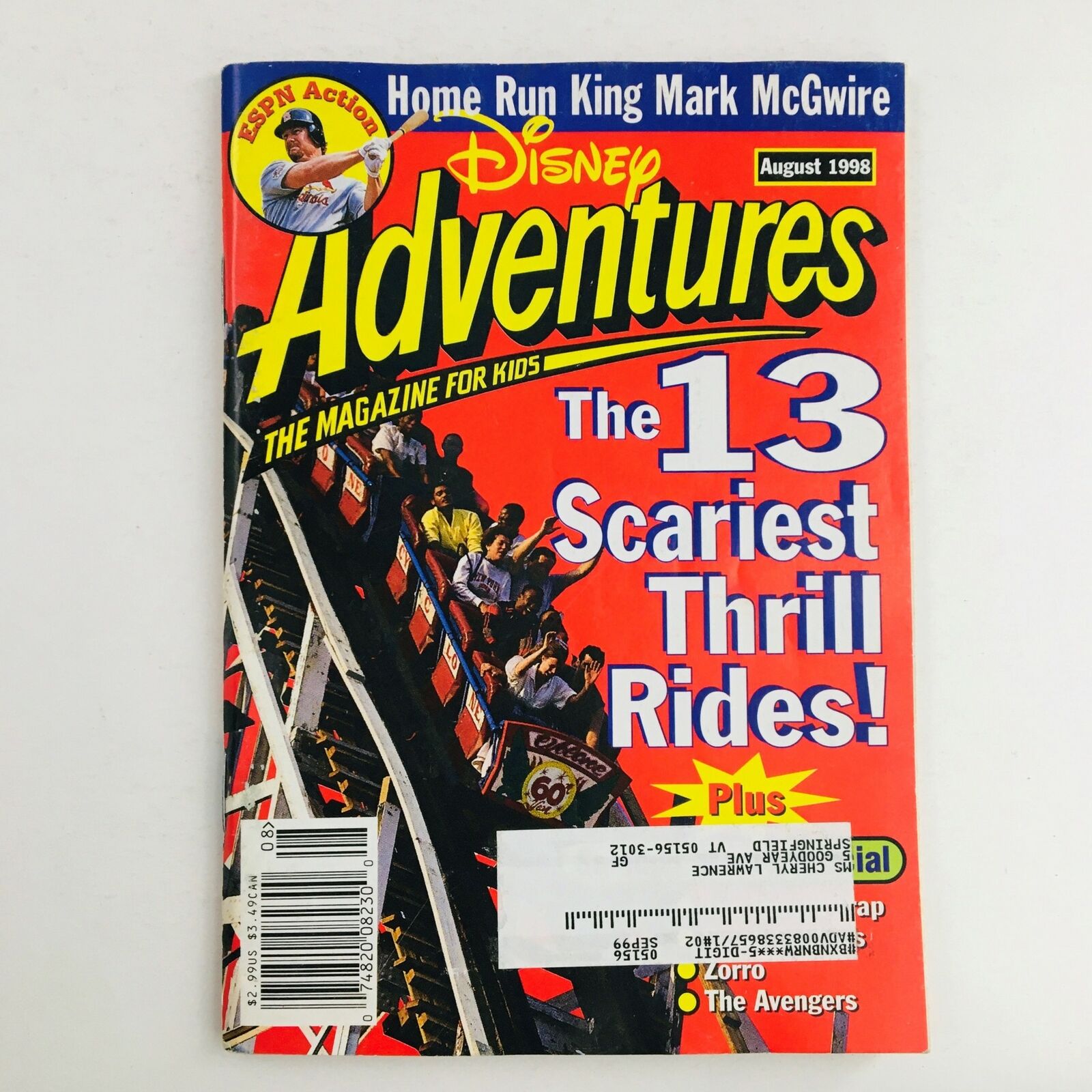 Disney Adventures Magazine August 1998 Home Run King Mark McGwire ESPN Action