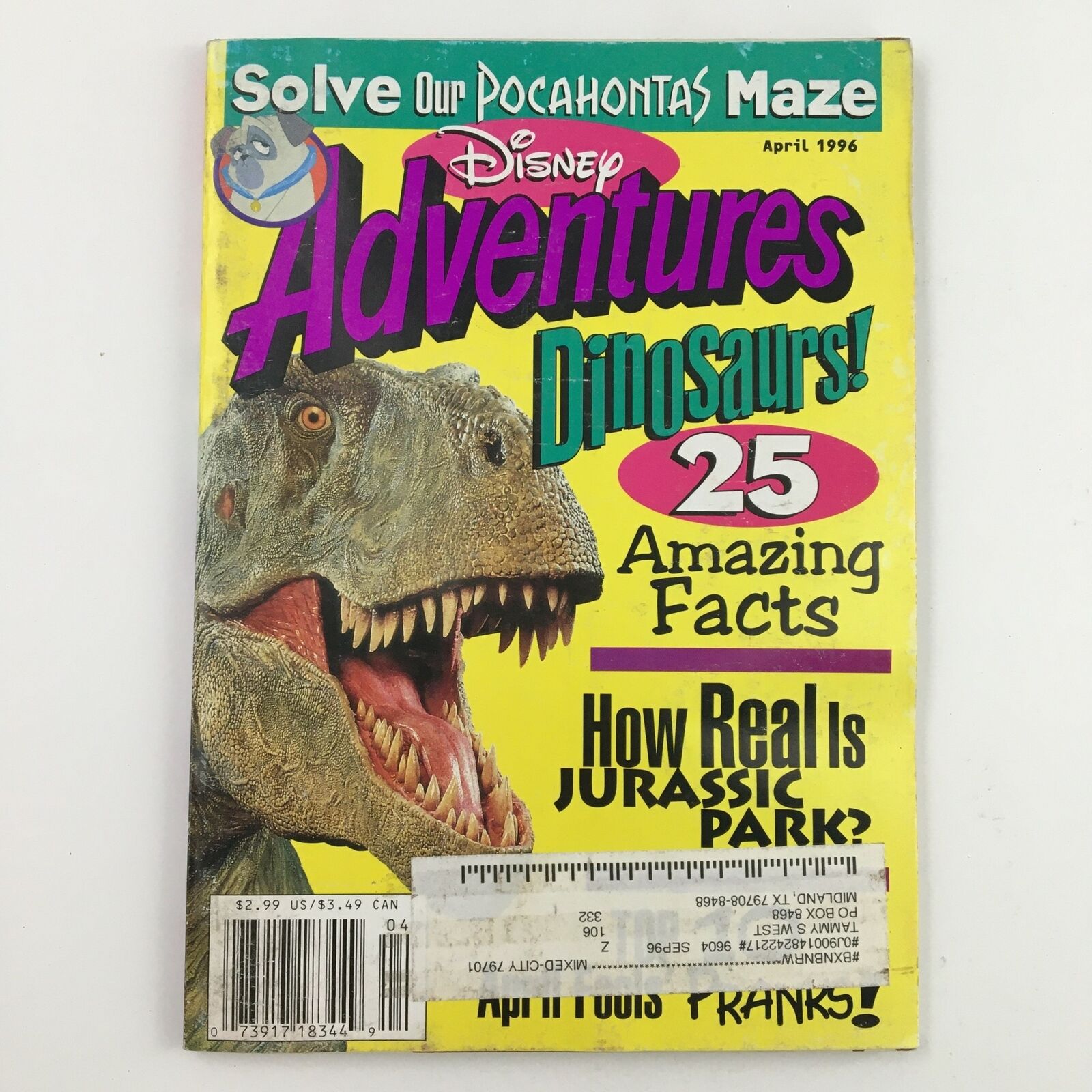 Disney Adventures Magazine April 1996 Dinosaurs 25 Amazing Facts & Pocahontas