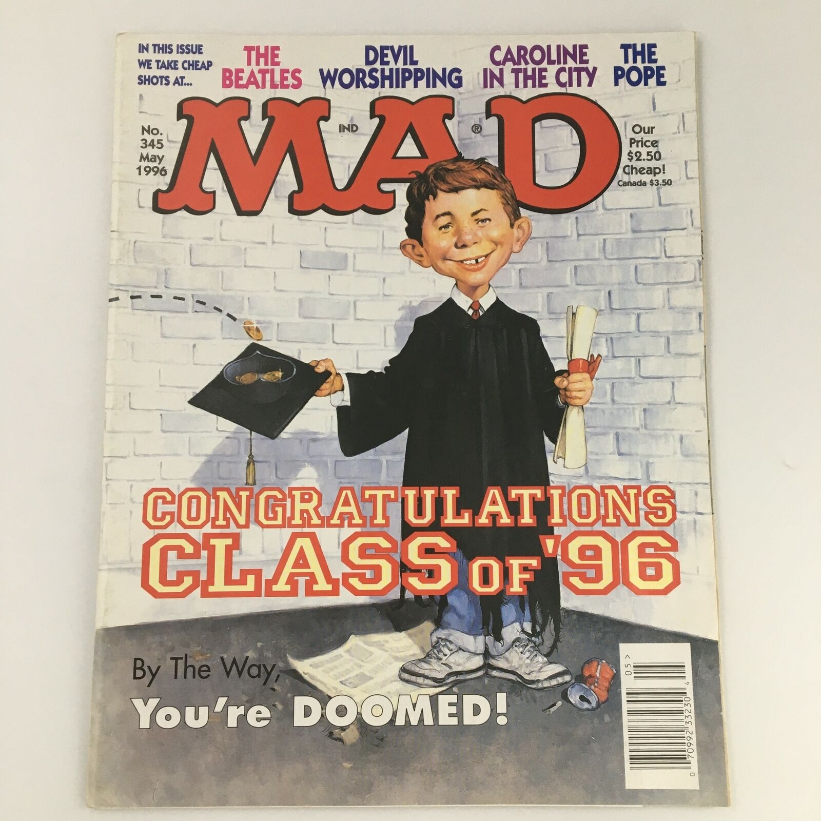 Mad Magazine May 1996 #345 The Beatles, Graduates of 1996 Feature, Newsstand