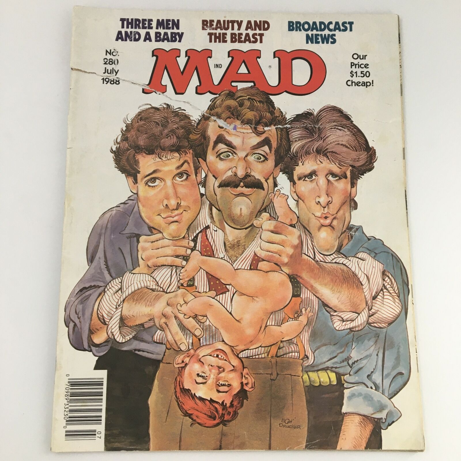 VTG Mad Magazine July 1988 #280 Three Men & A Baby Illustration Cover, Newsstand