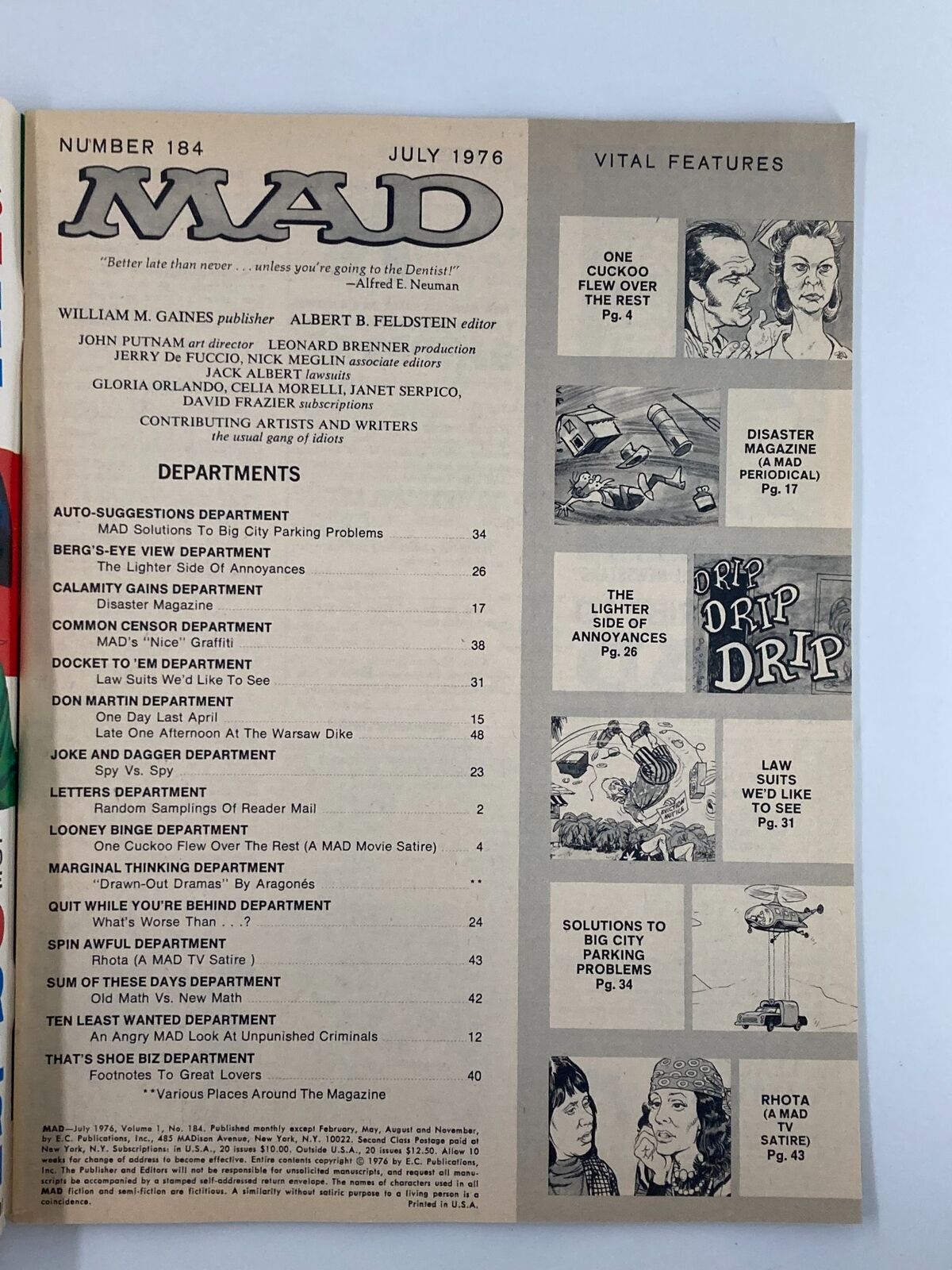 Mad Magazine July 1976 No. 184 Bring Back Arbor Day VG Very Good 4.0 No Label