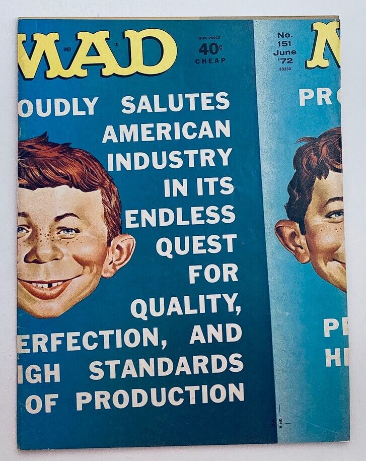 Mad Magazine June 1972 No. 151 Salutes American Industry 6.0 FN Fine No Label