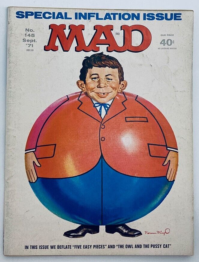 Mad Magazine September 1971 No. 145 Deflate 5 Easy Pieces 6.0 FN Fine No Label