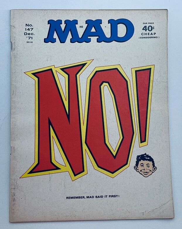 Mad Magazine December 1971 No. 147 Alfred Says 'No' 4.0 VG Very Good No Label