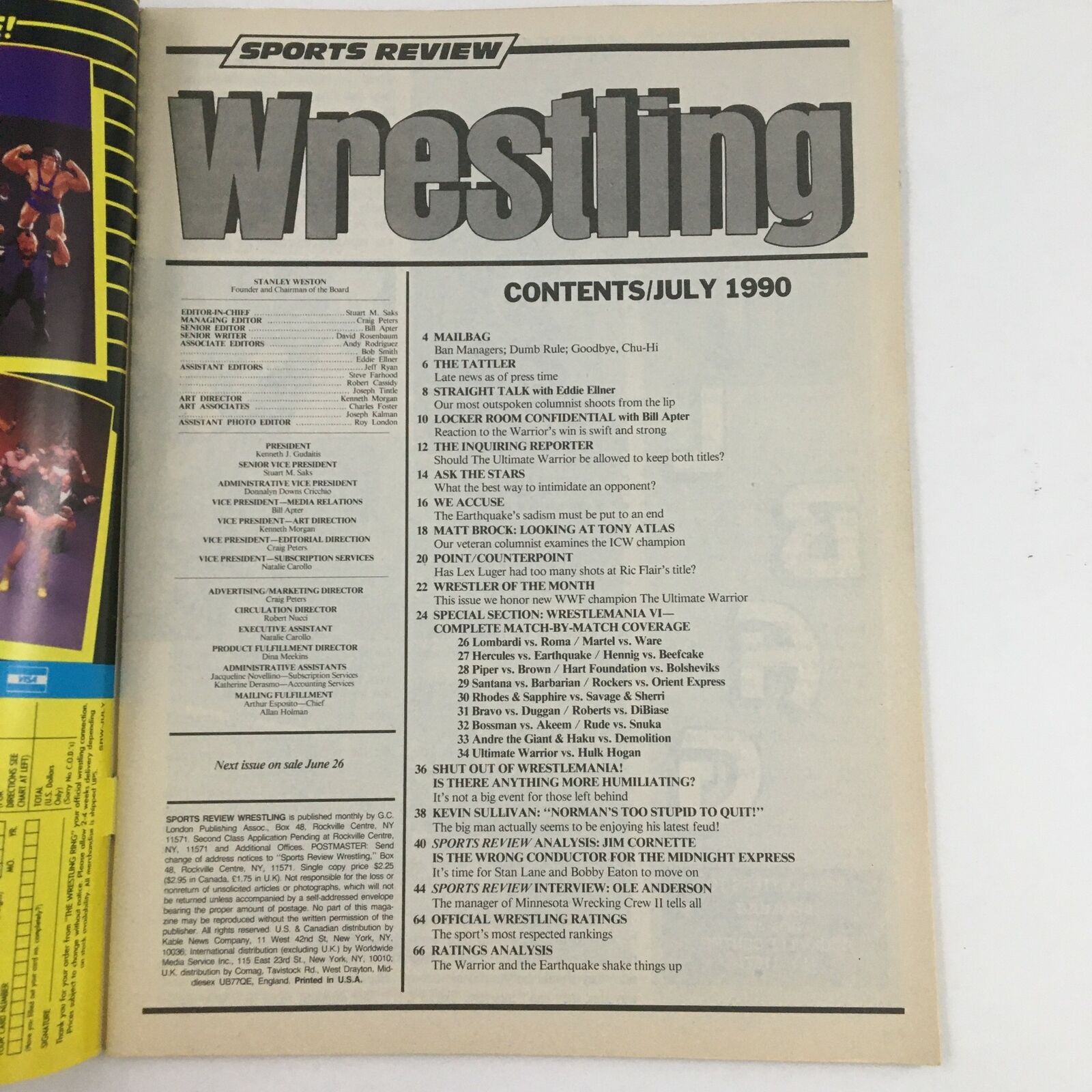 Sports Review Wrestling Magazine July 1990 Hulk Hogan & Kevin Sullivan No Label