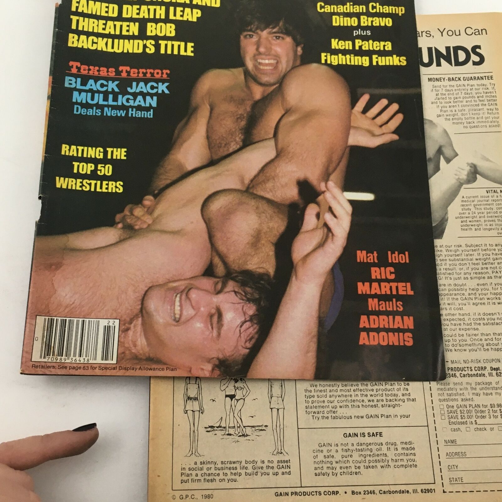 Wrestling World Magazine Summer 1982 cover showcasing Black Jack Mulligan during a wrestling match, part of a special feature on top wrestlers of the era. The magazine includes insights on Mulligan, Ken Patera, and more.