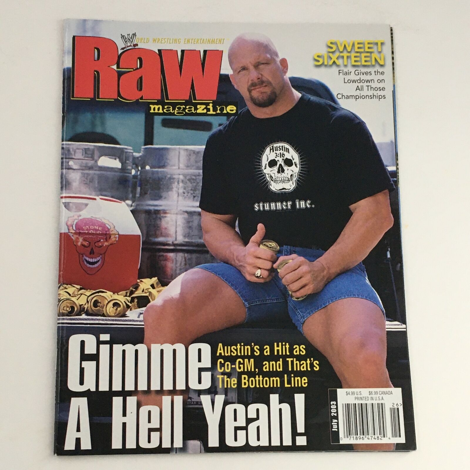 WWE Raw Magazine July 2003 Stone Cold Steve Austin, w Poster No Label VG