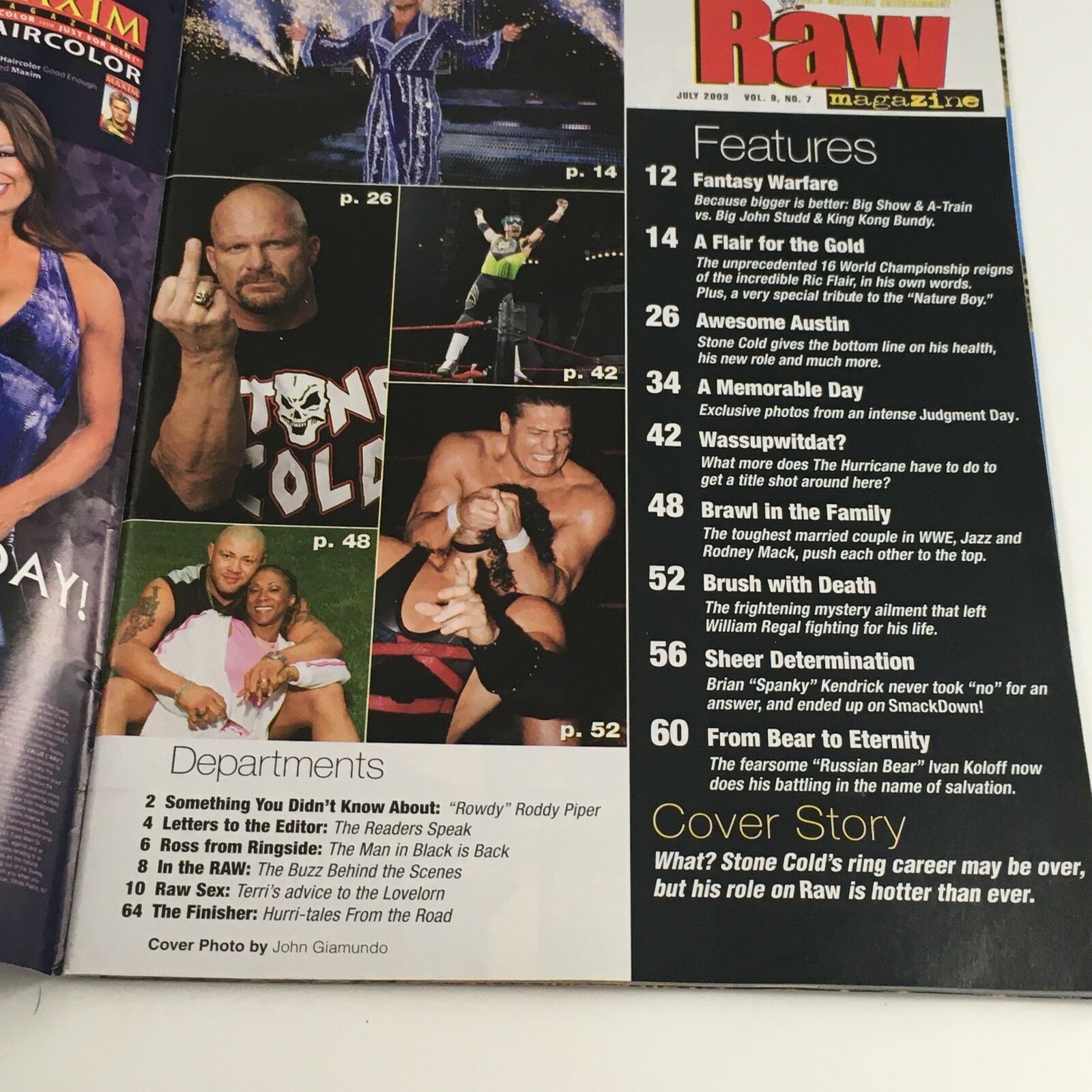 WWE Raw Magazine July 2003 Stone Cold Steve Austin, w Poster No Label VG