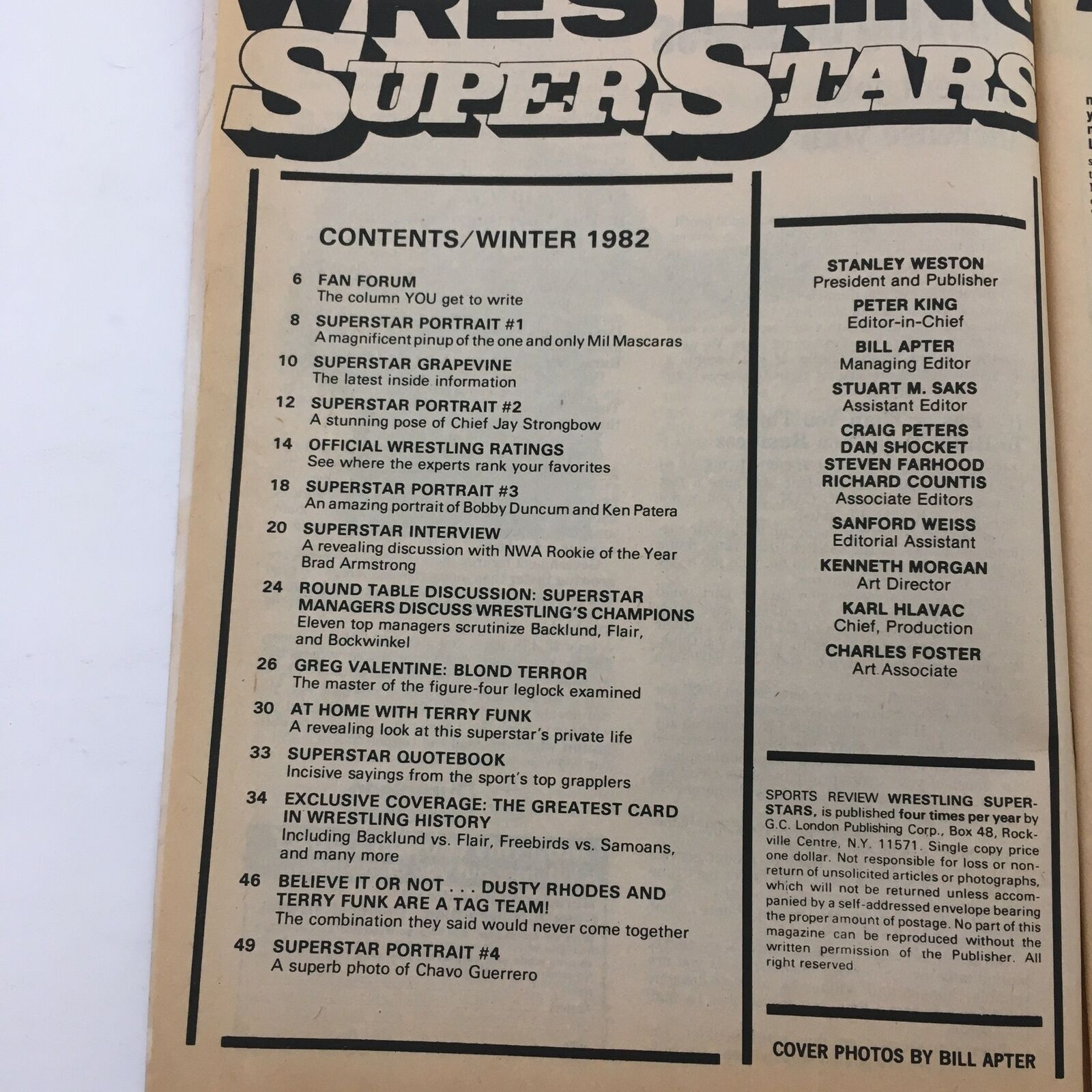 Wrestling Superstars Magazine Winter 1982 Mil Mascaras and Chief Jay Strongbow